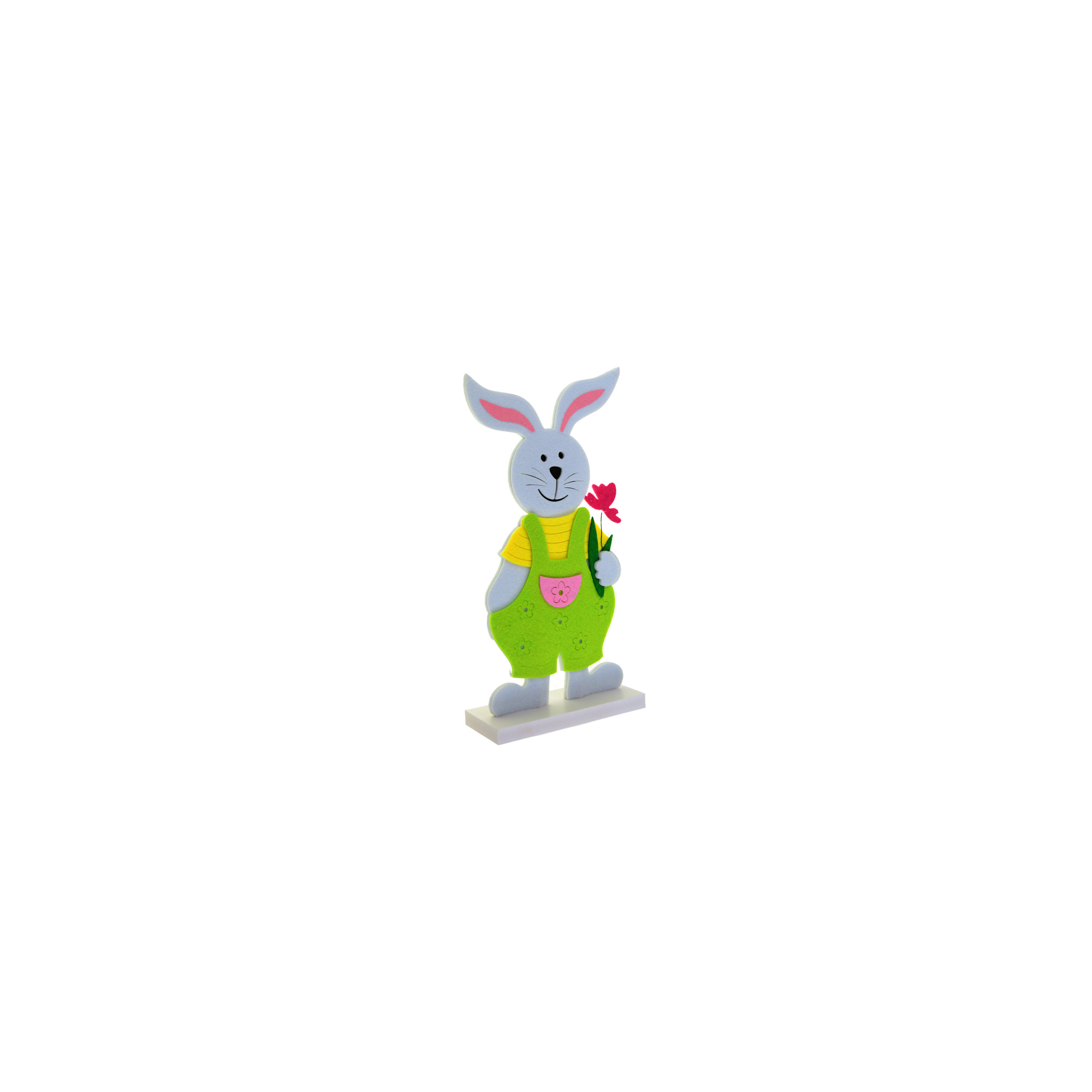 Figura nyúl filc kertésznadrágos 14.5*6*30CM zöld/fehér