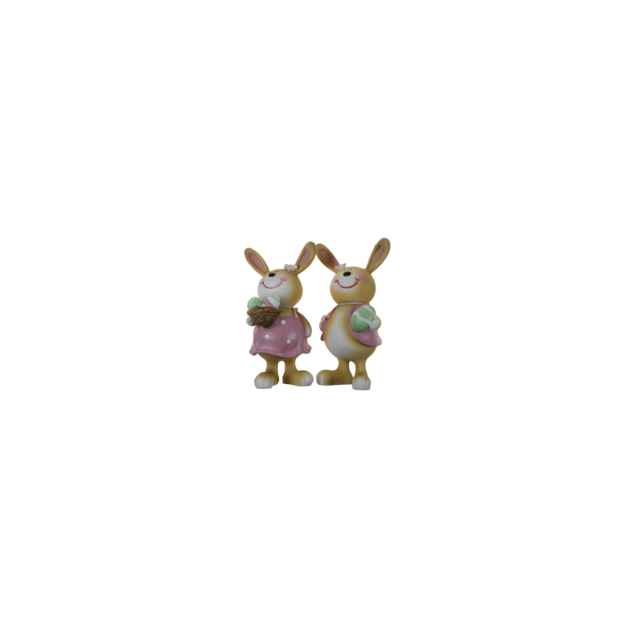 Figura nyúl fiú/lány poly tojásokkal 8*7*16cm rózsaszín/zöld