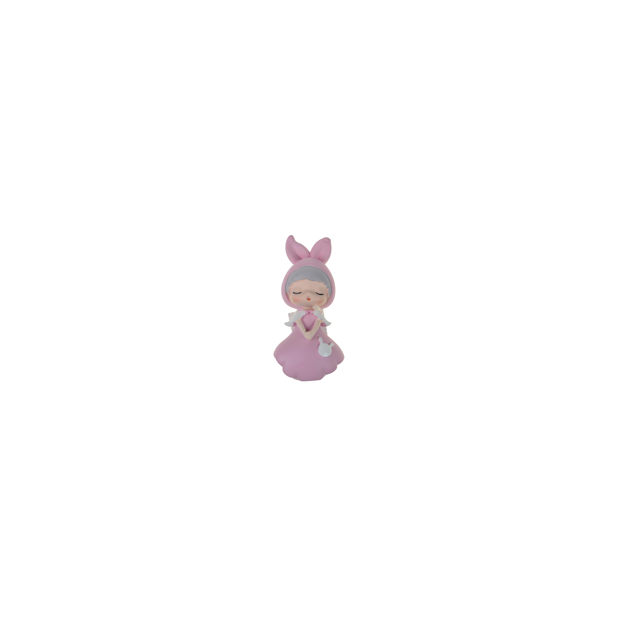 Figura nyuszijelmezes kislány poly 5*4,5*10cm pink