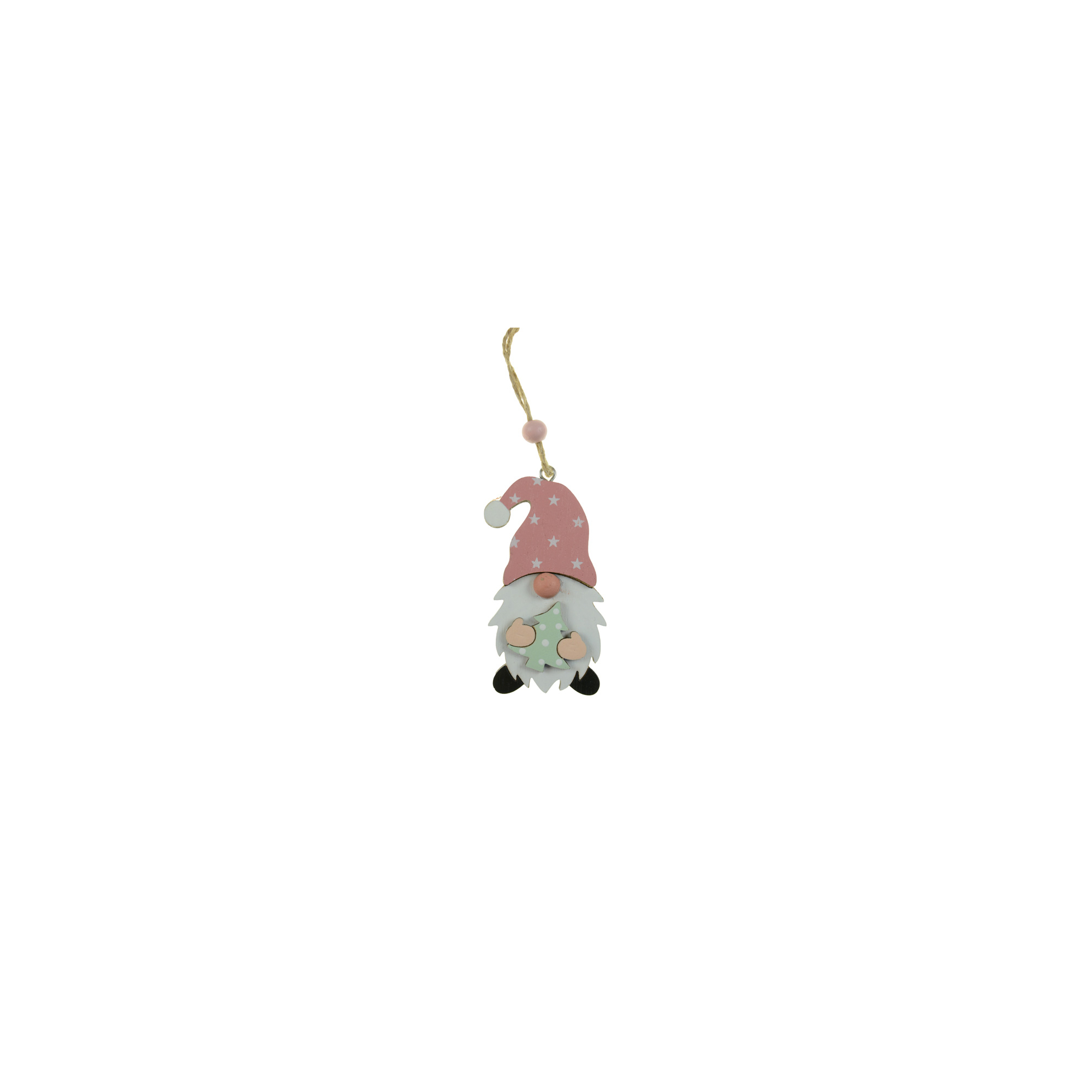 Figura orrmanó fa fenyővel 8,5cm akasztós rózsaszín
