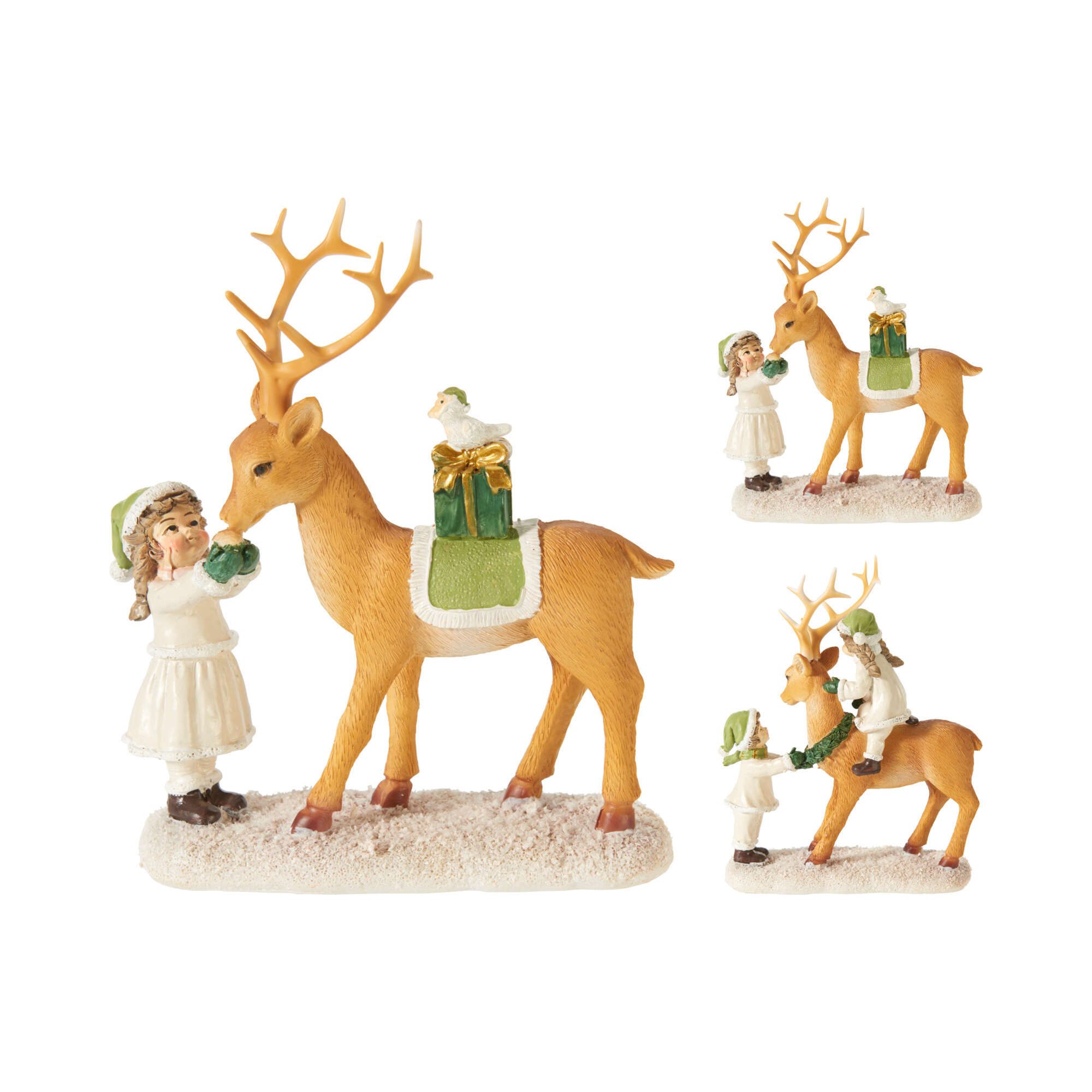 Figura őzike poly 20cm kislánnyal 2féle barna