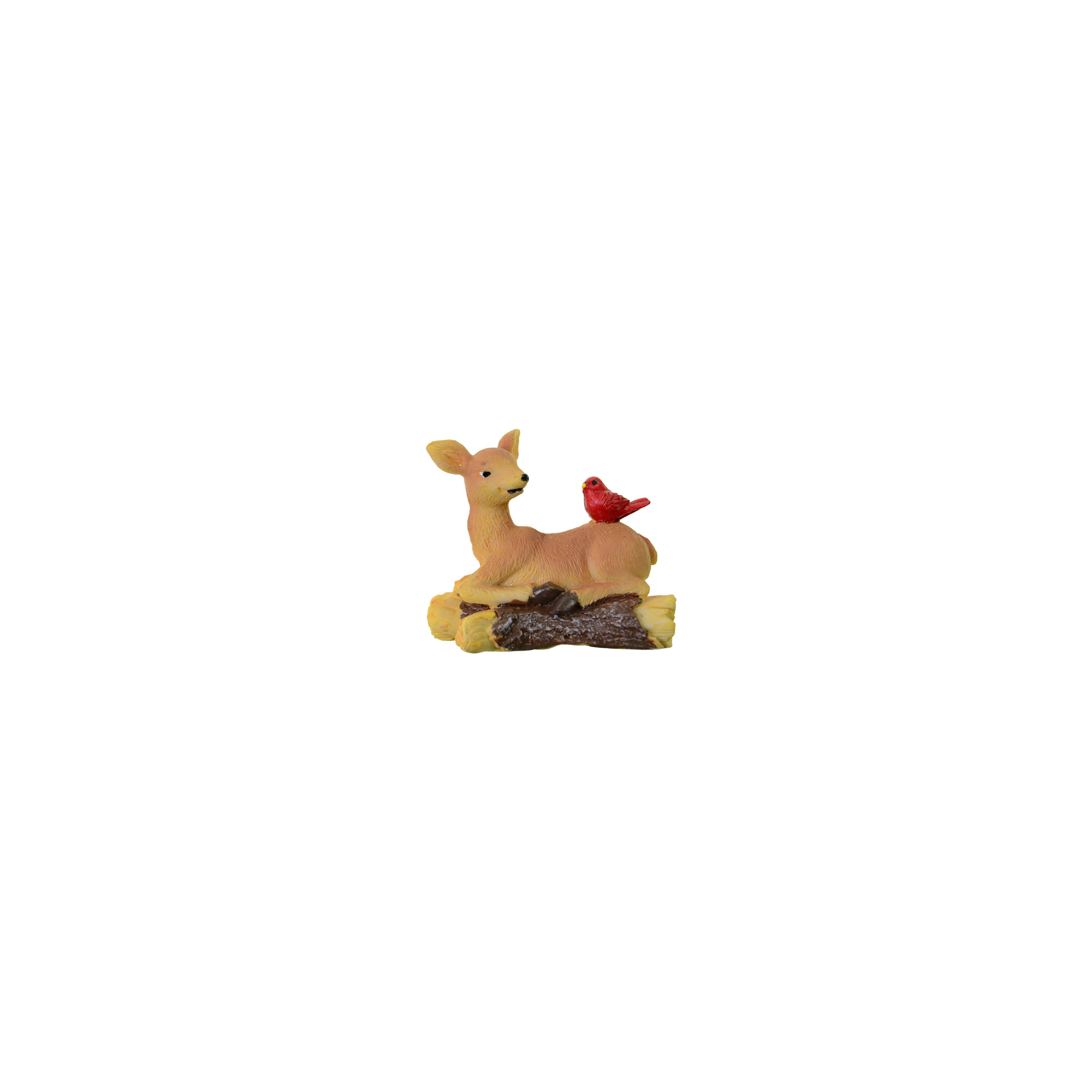 Figura őzike poly 7,5cm madárral barna