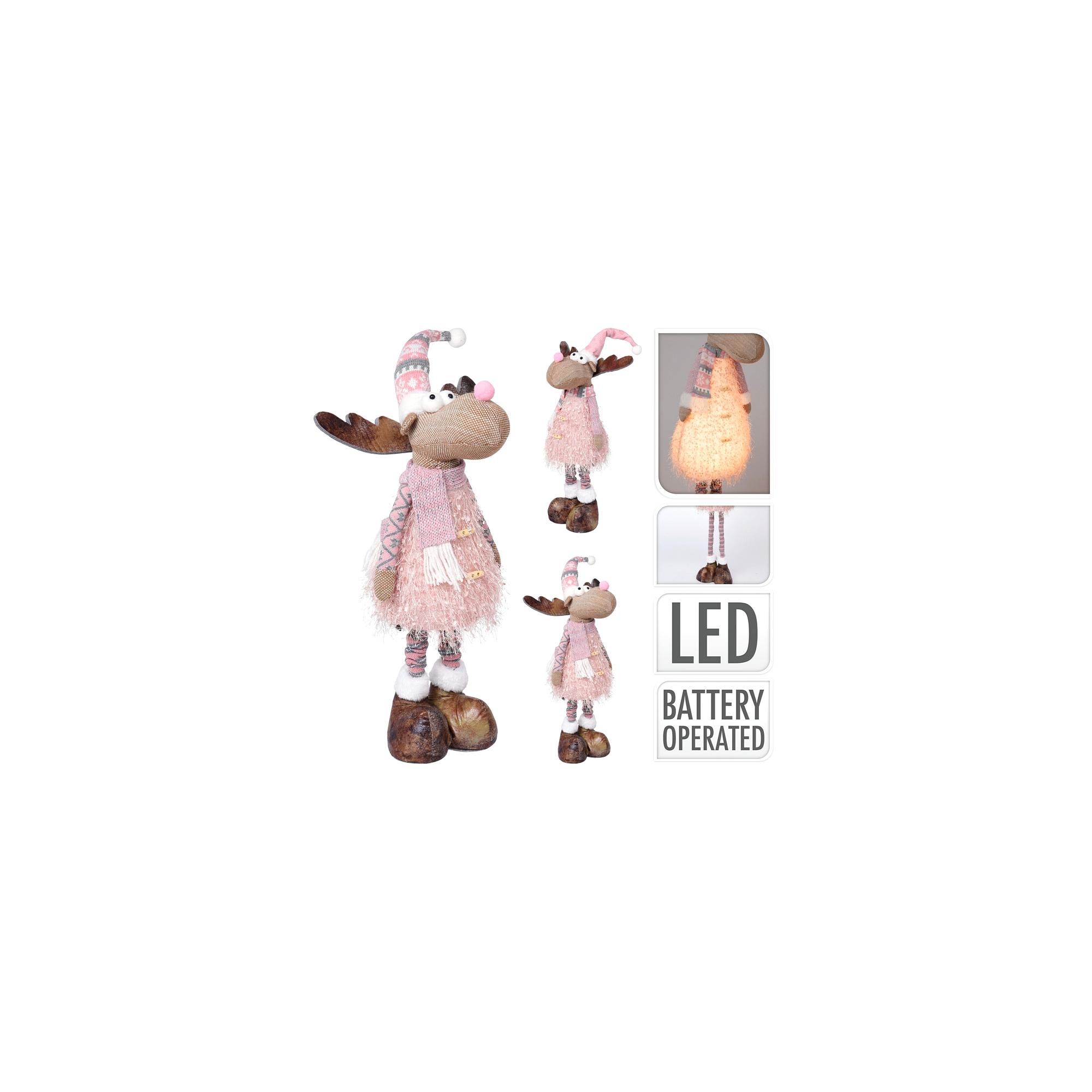 Figura rénszarvas műanyag LEDes 24*70cm álló rózsaszín