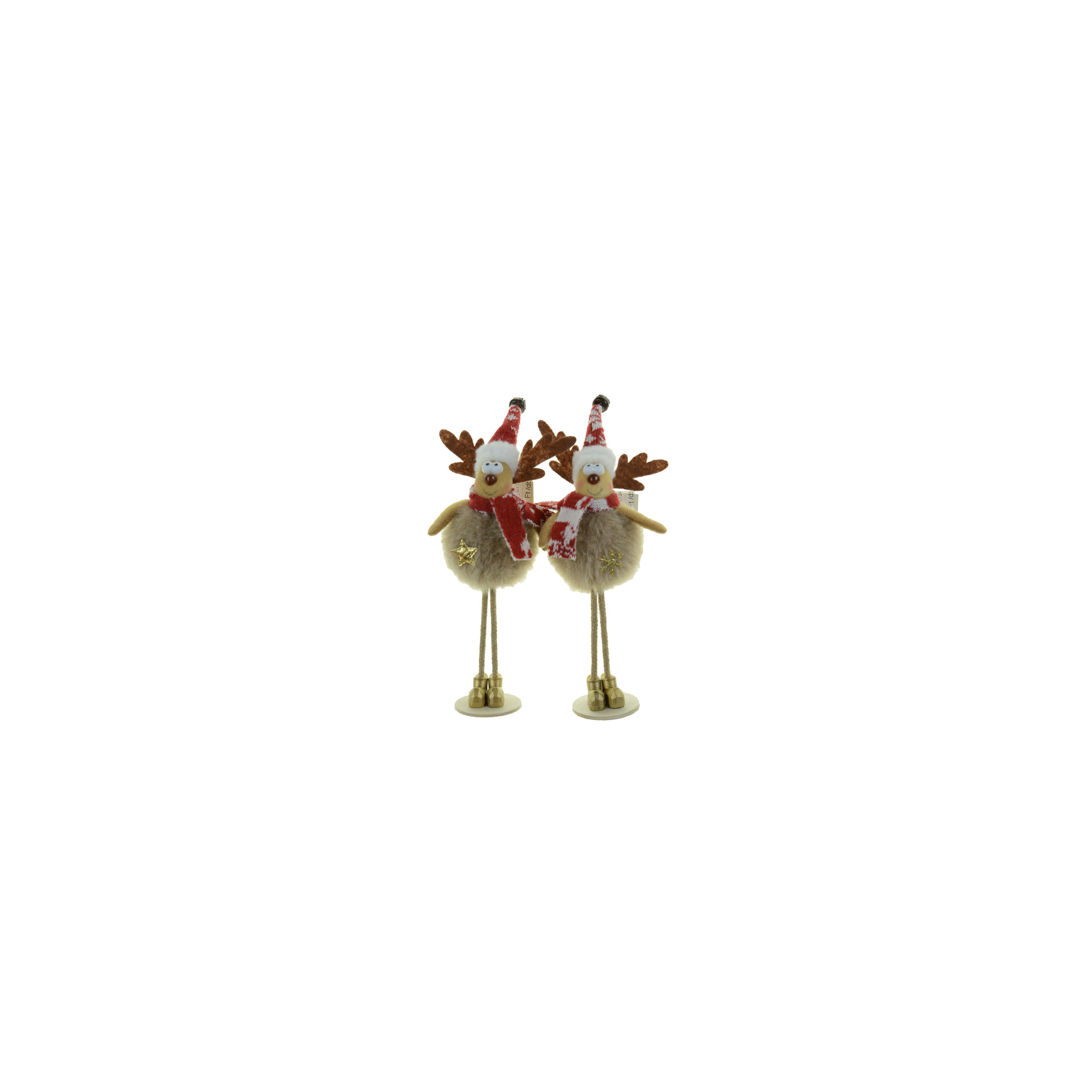 Figura rénszarvas textil 18cm plüss ruhás álló 2féle barna/piros