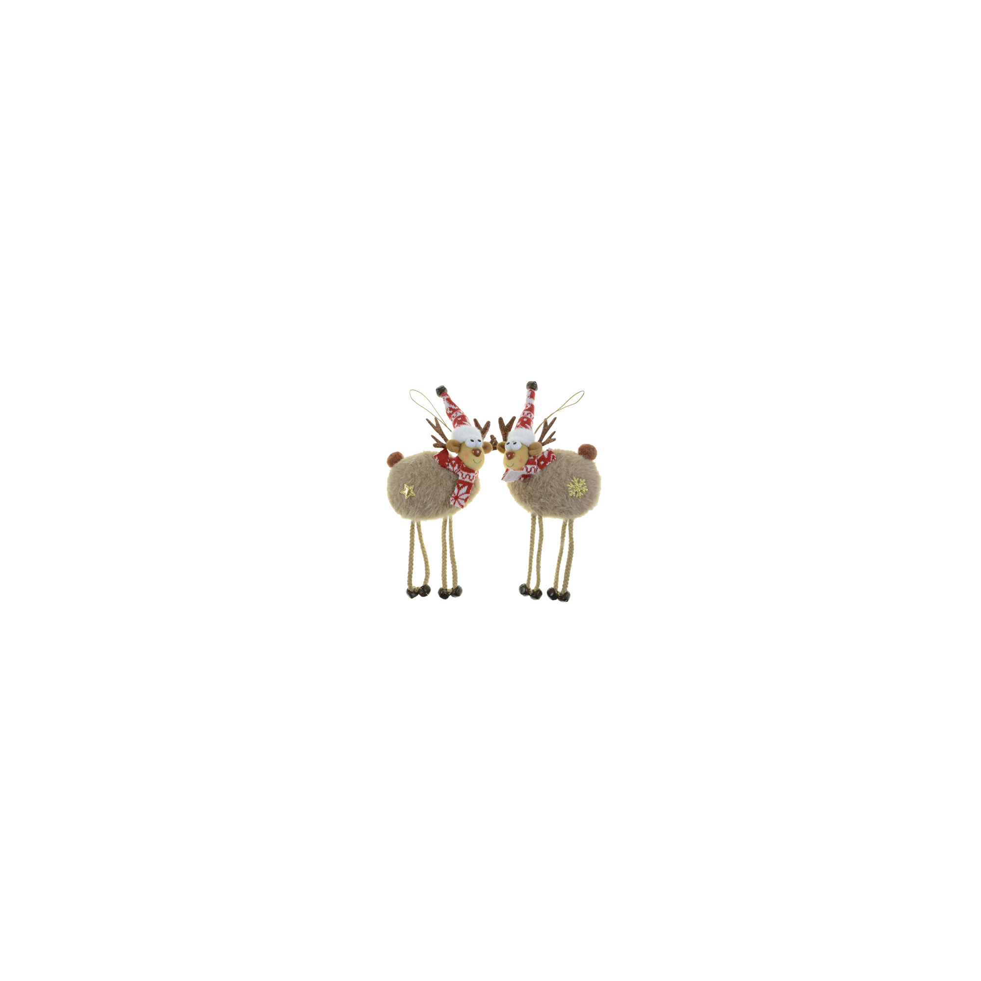 Figura rénszarvas textil 25cm akasztós barna/piros