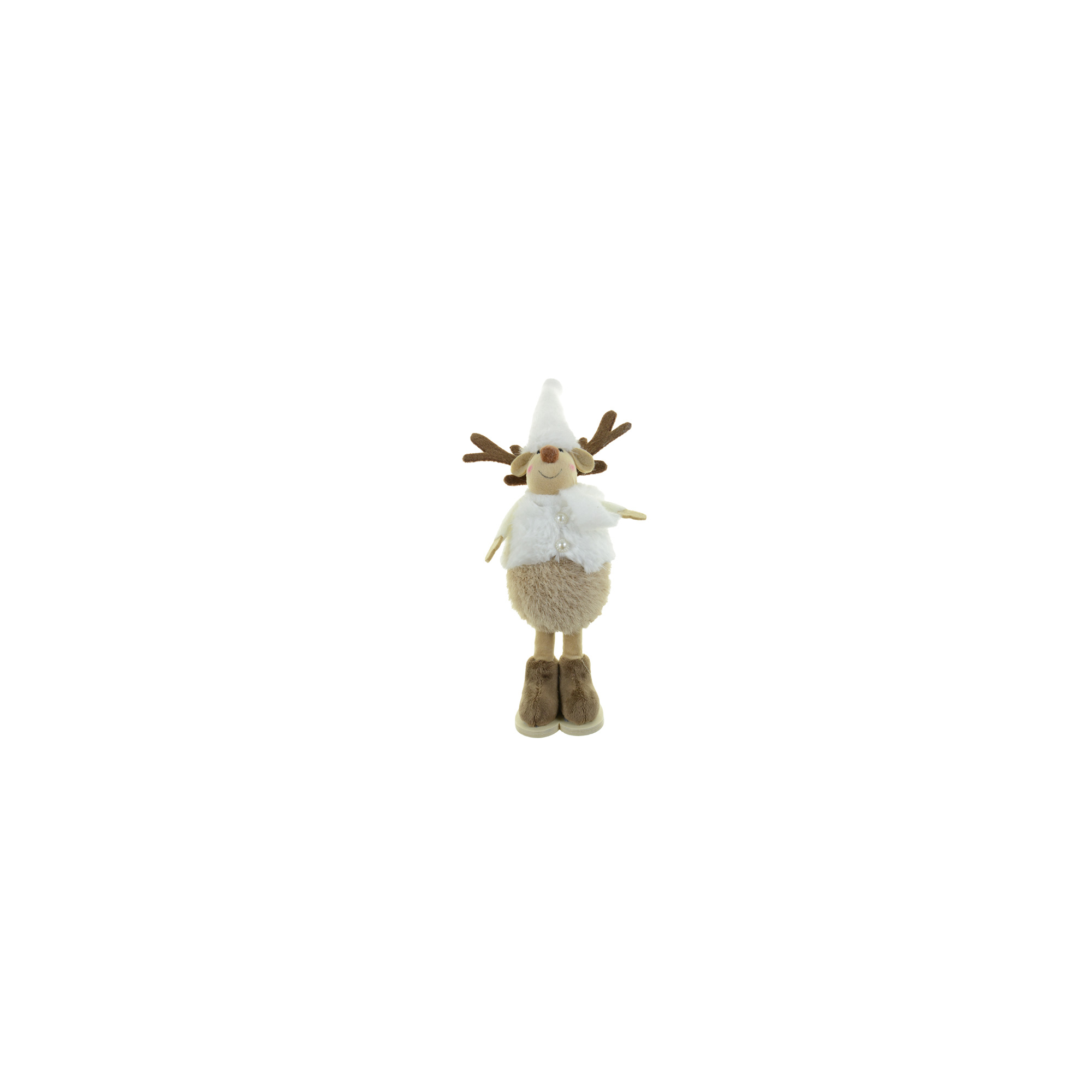 Figura rénszarvas textil manó sapkában 32cm álló fehér