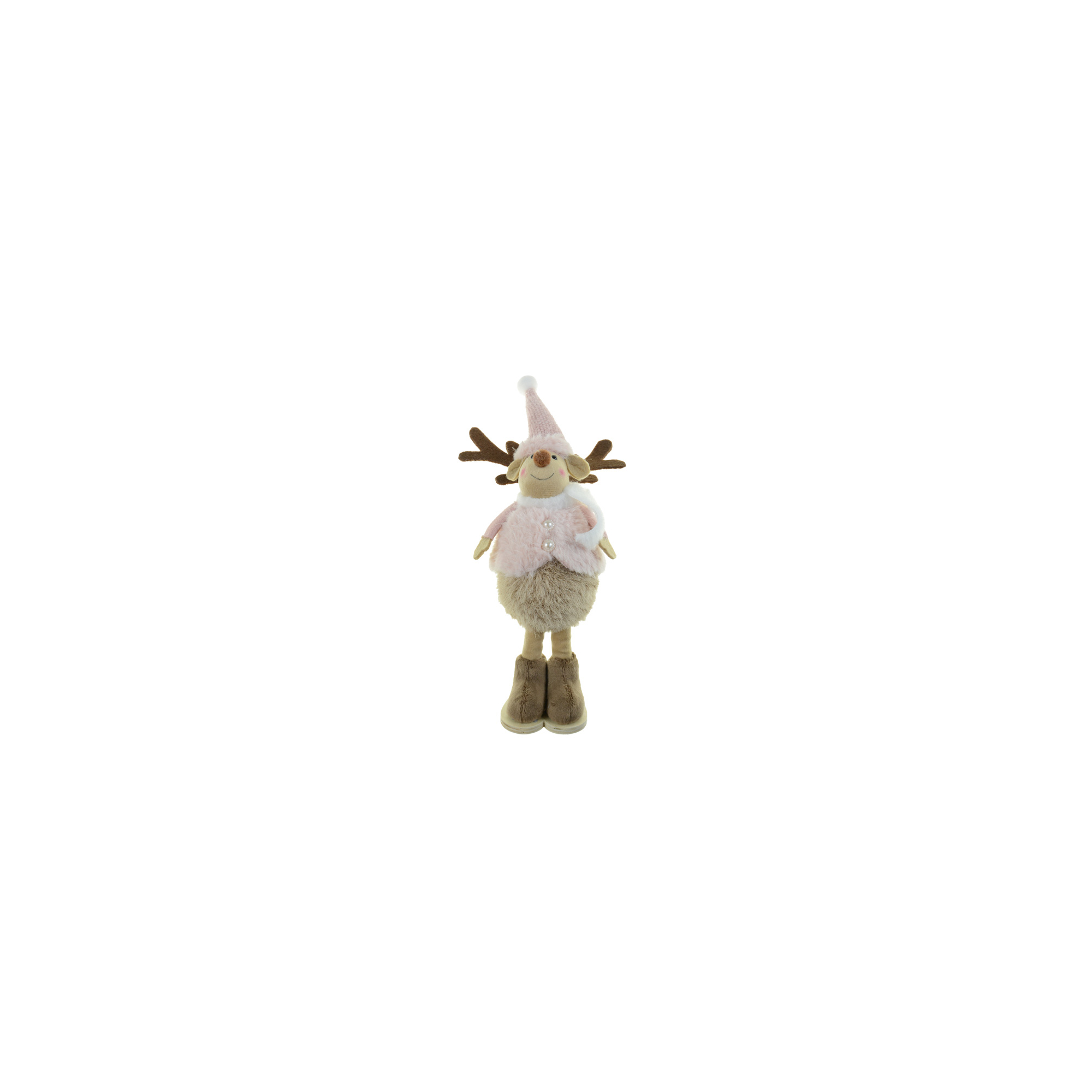 Figura rénszarvas textil manó sapkában 32cm álló rózsaszín