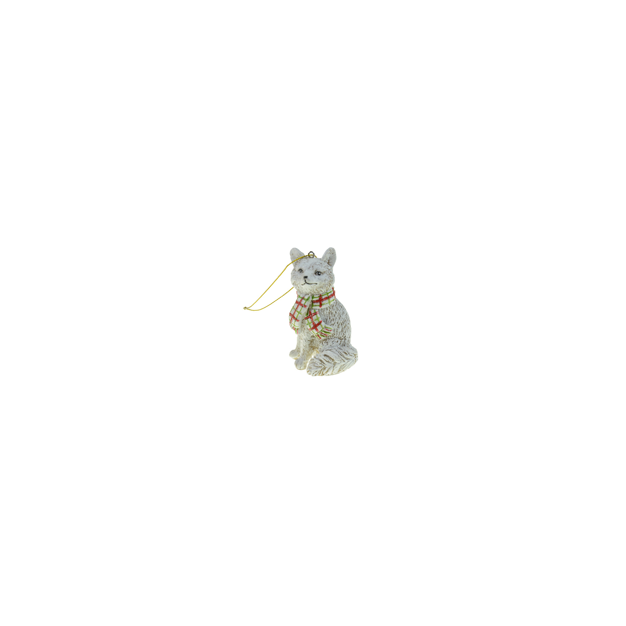 Figura róka poly kockás sálban 5*5*9cm fehér