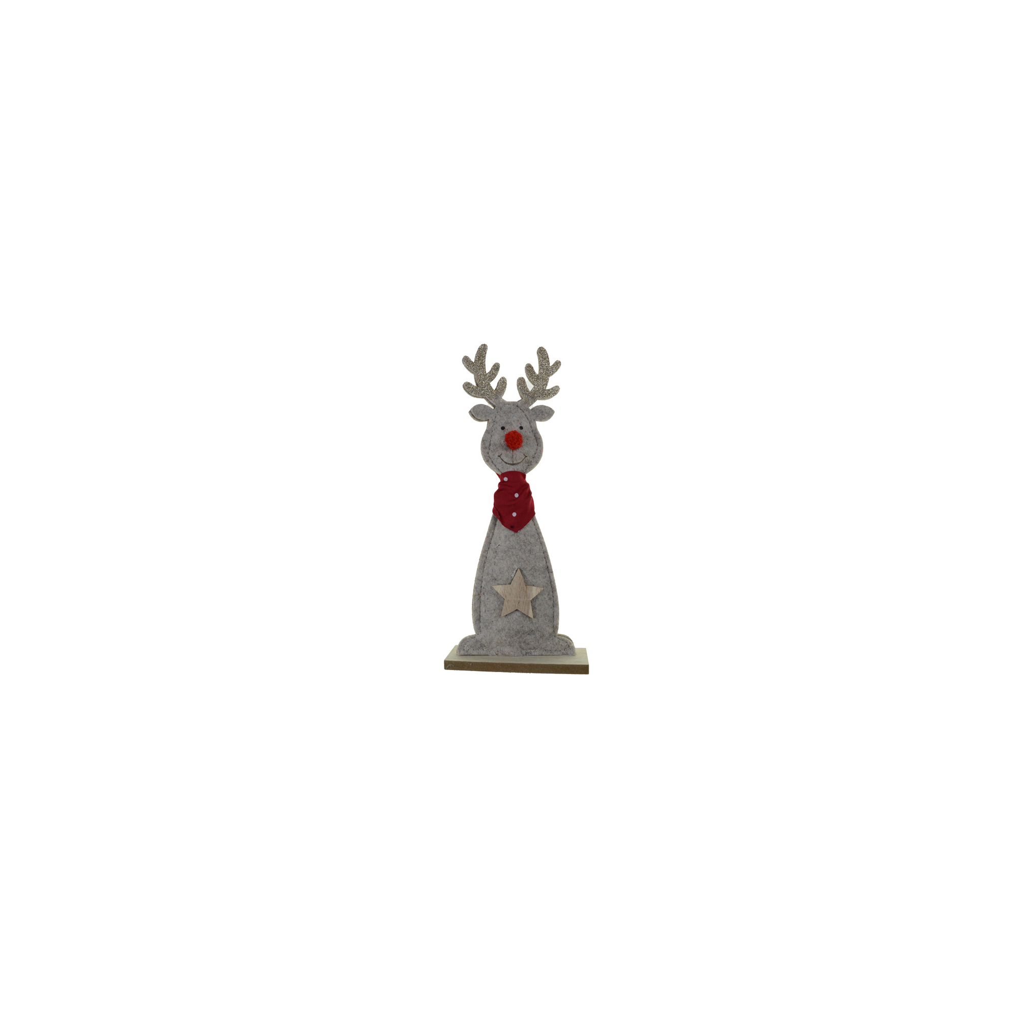 Figura szarvas filc/fa H30cm bézs/piros
