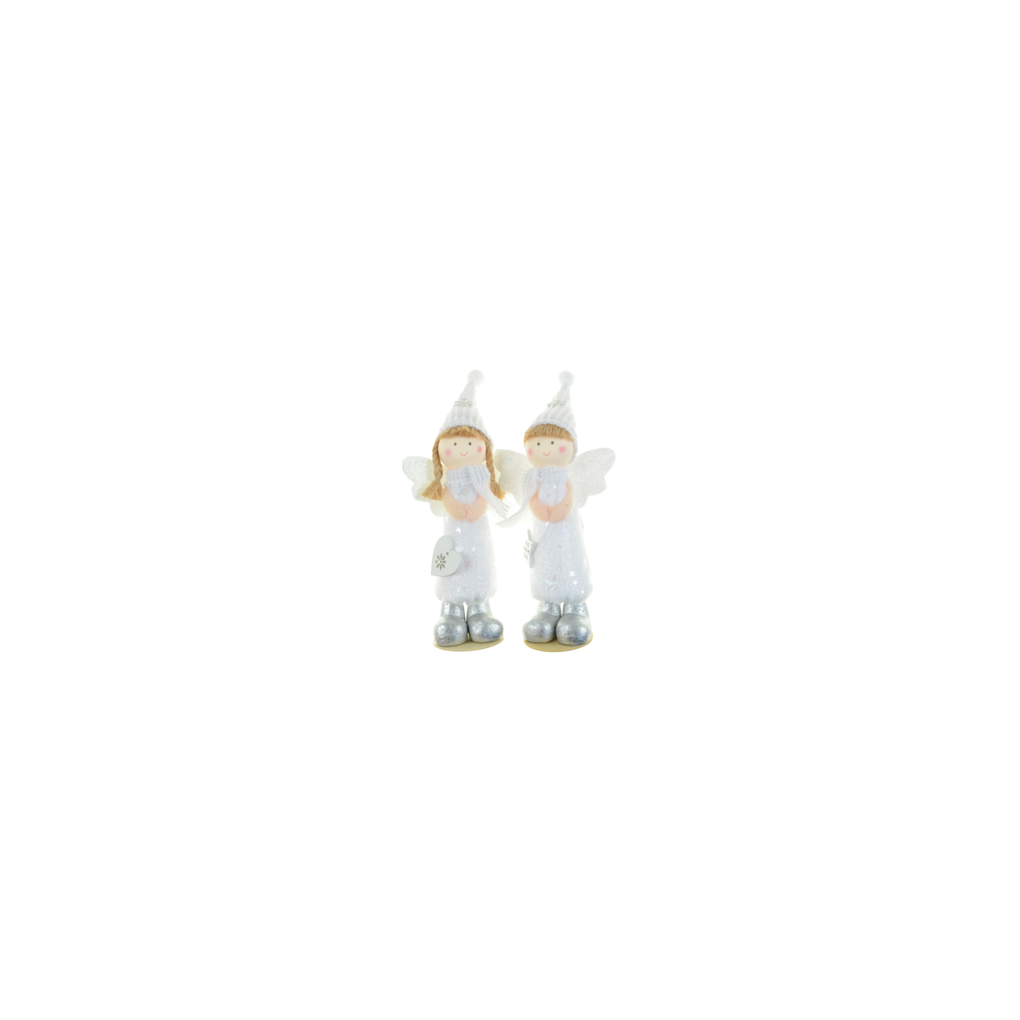 Figura tündér fiú/lány textil 18cm álló fehér