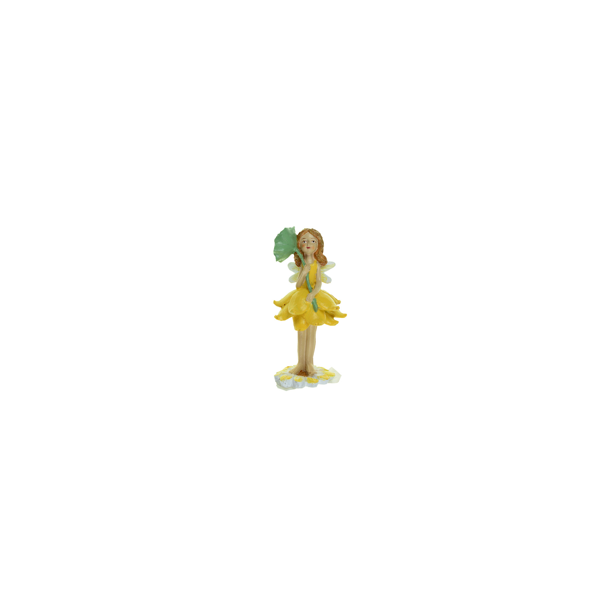 Figura tündér poly virágon 11cm sárga