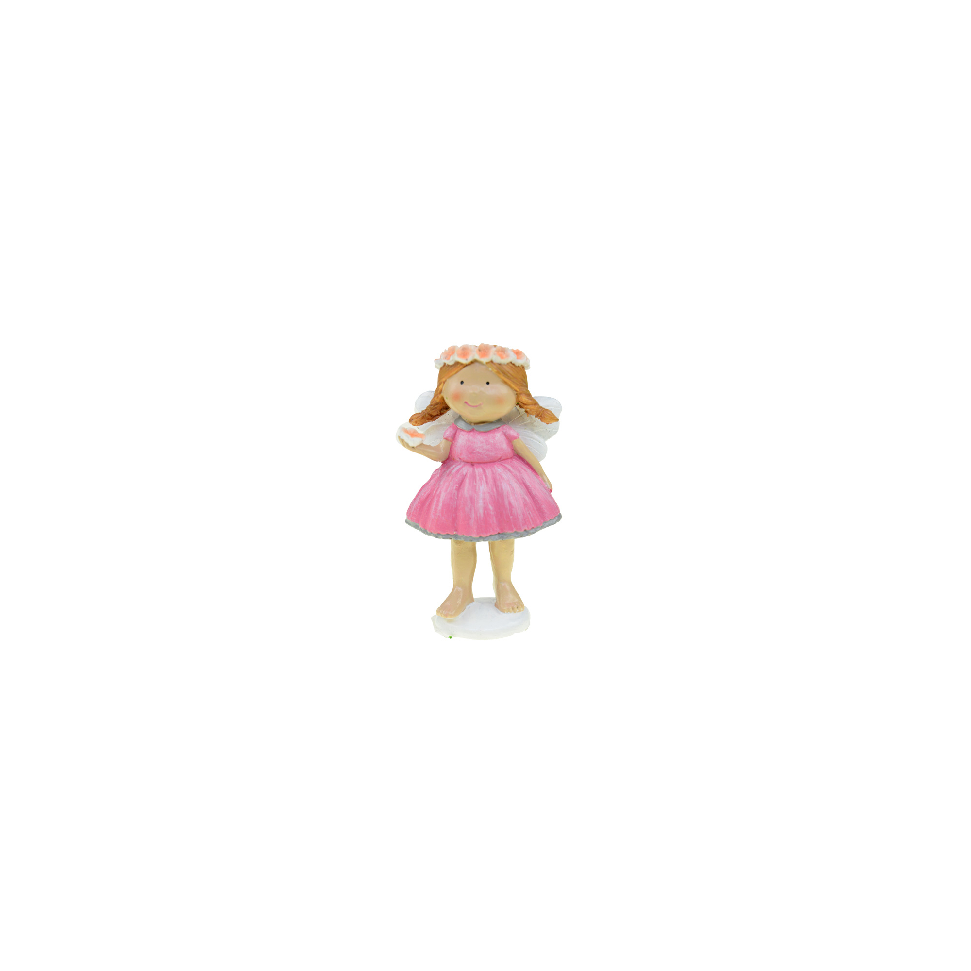 Figura tündér poly kezében virág 12,8cm rózsaszín