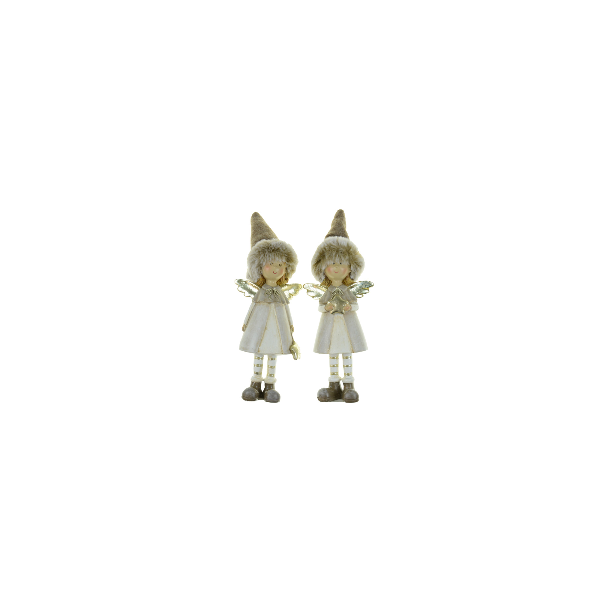 Figura tündérlány poly 7.5*4*21cm plüss sapkában csillaggal barna/arany