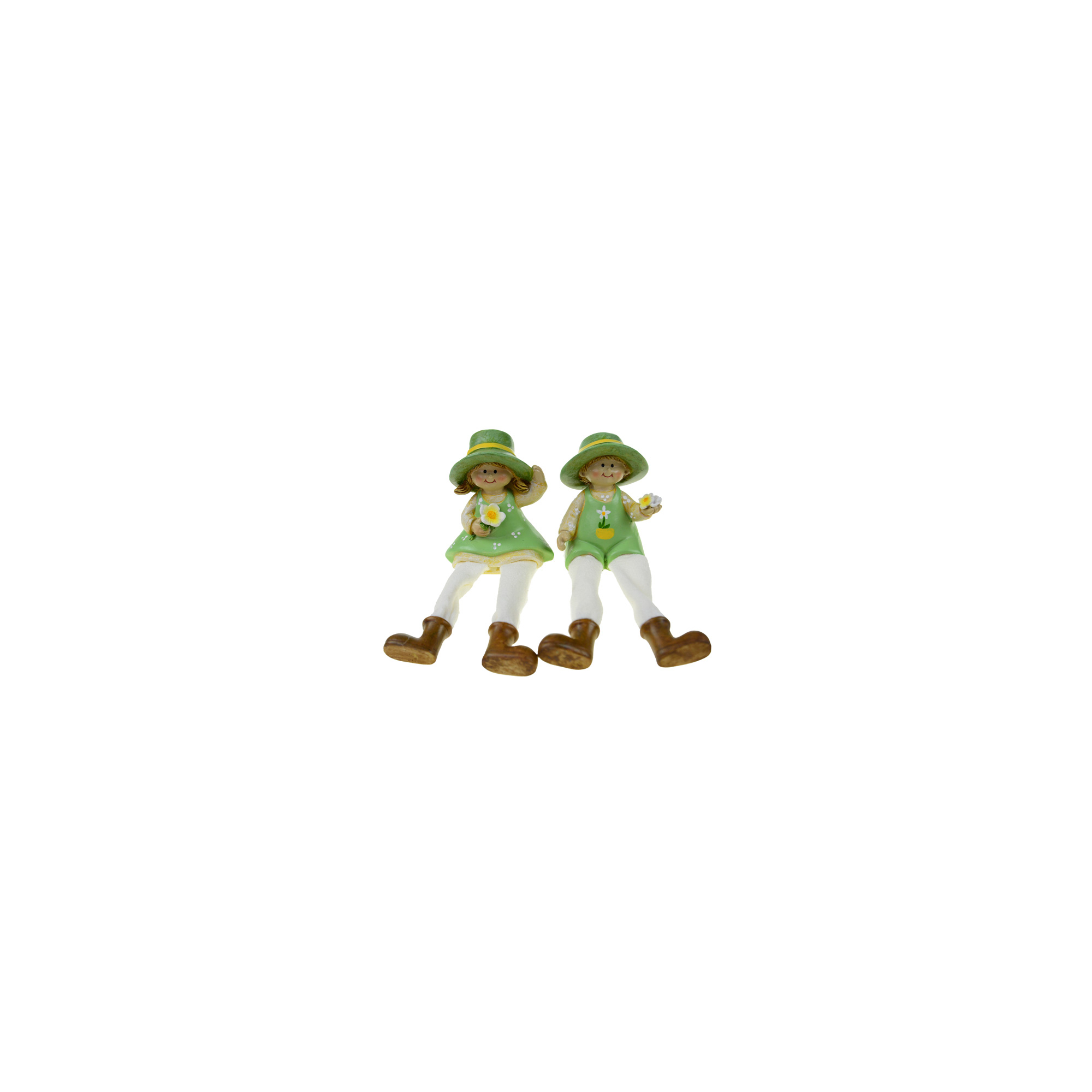 Figura fiú/lány lógólábú 5.5*4*15cm virággal zöld/fehér