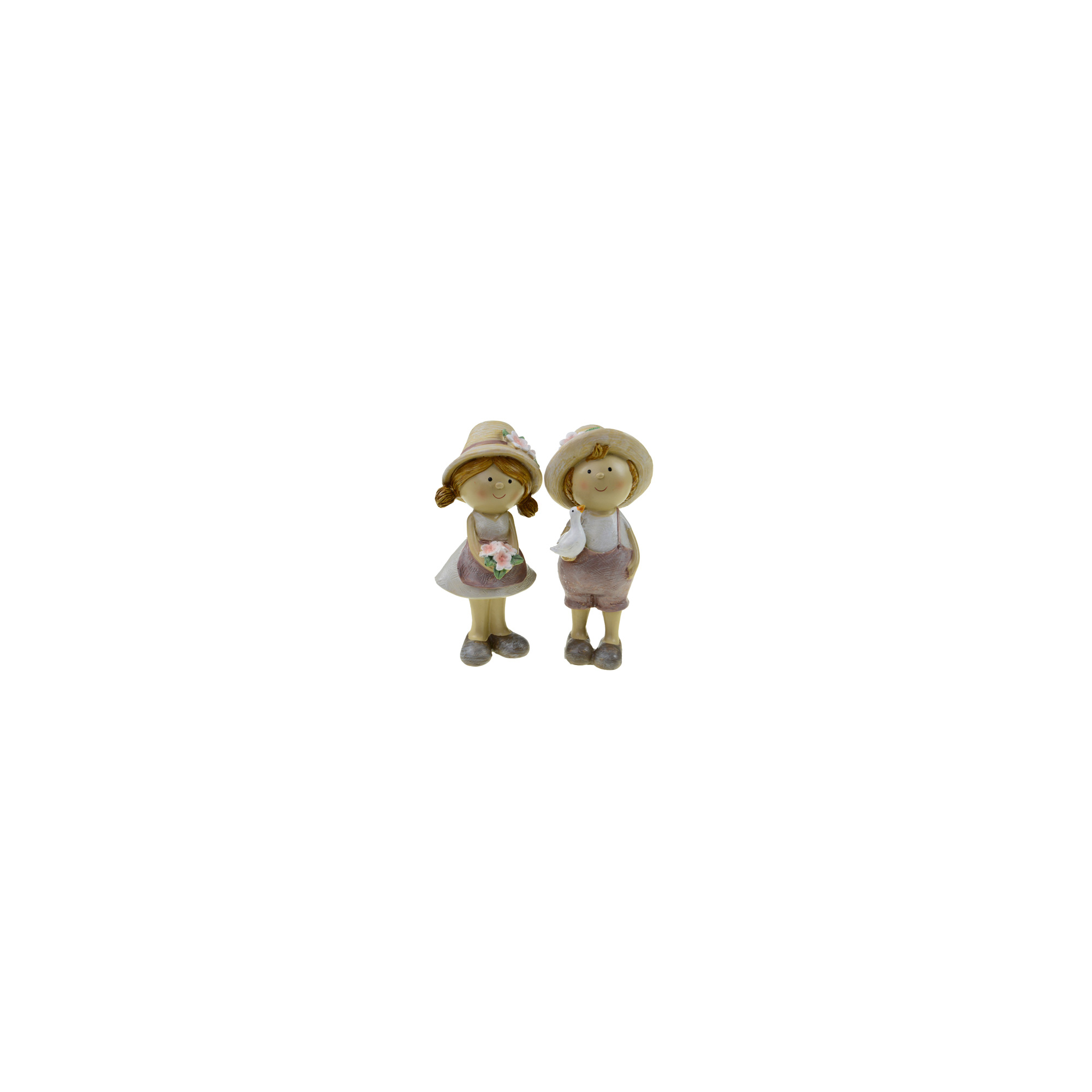 Figura fiú/lány poly kalapos 6.5*5*15.5cm virággal barna