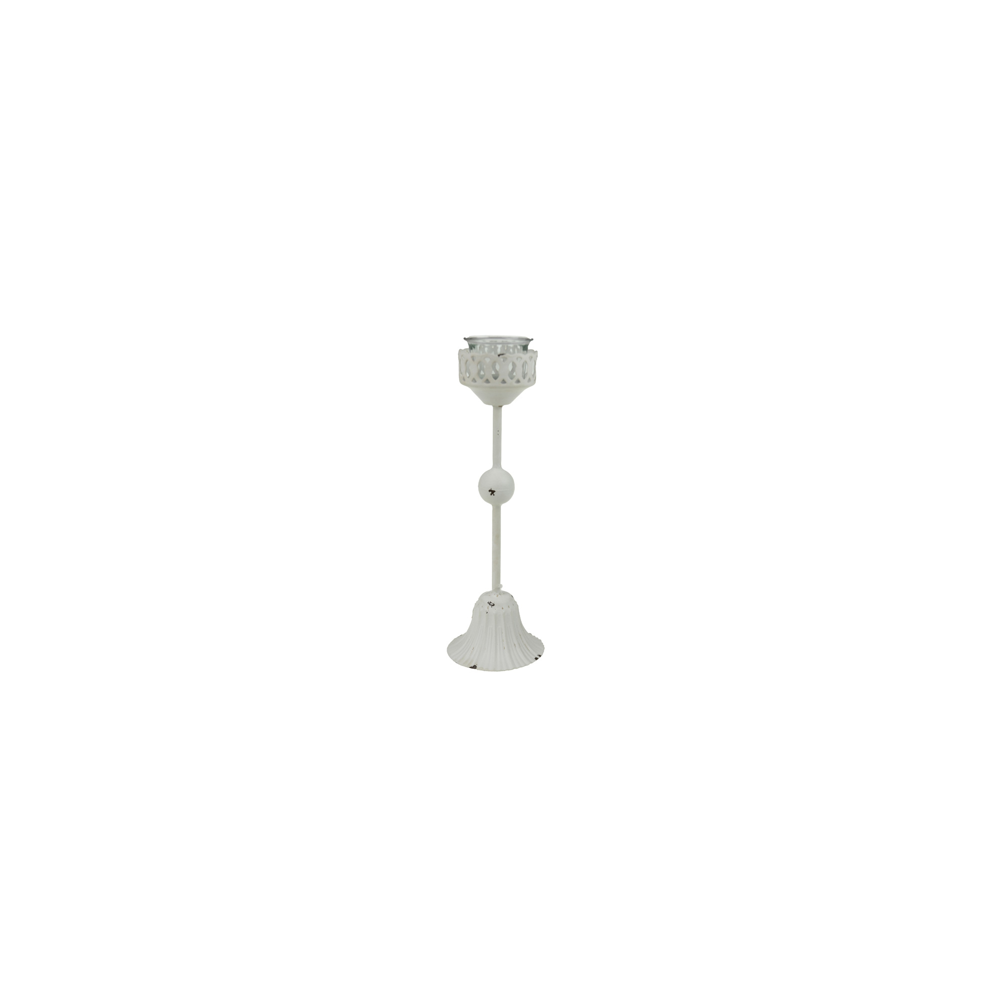 Gyertyatartó fém/üveg 9.8*9.8*51CM kicsi fehér