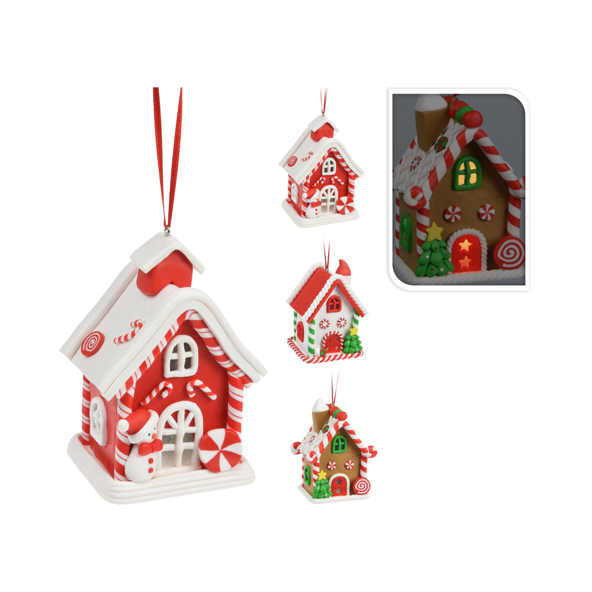 Figura házikó poly LEDes 10cm akasztós több szín