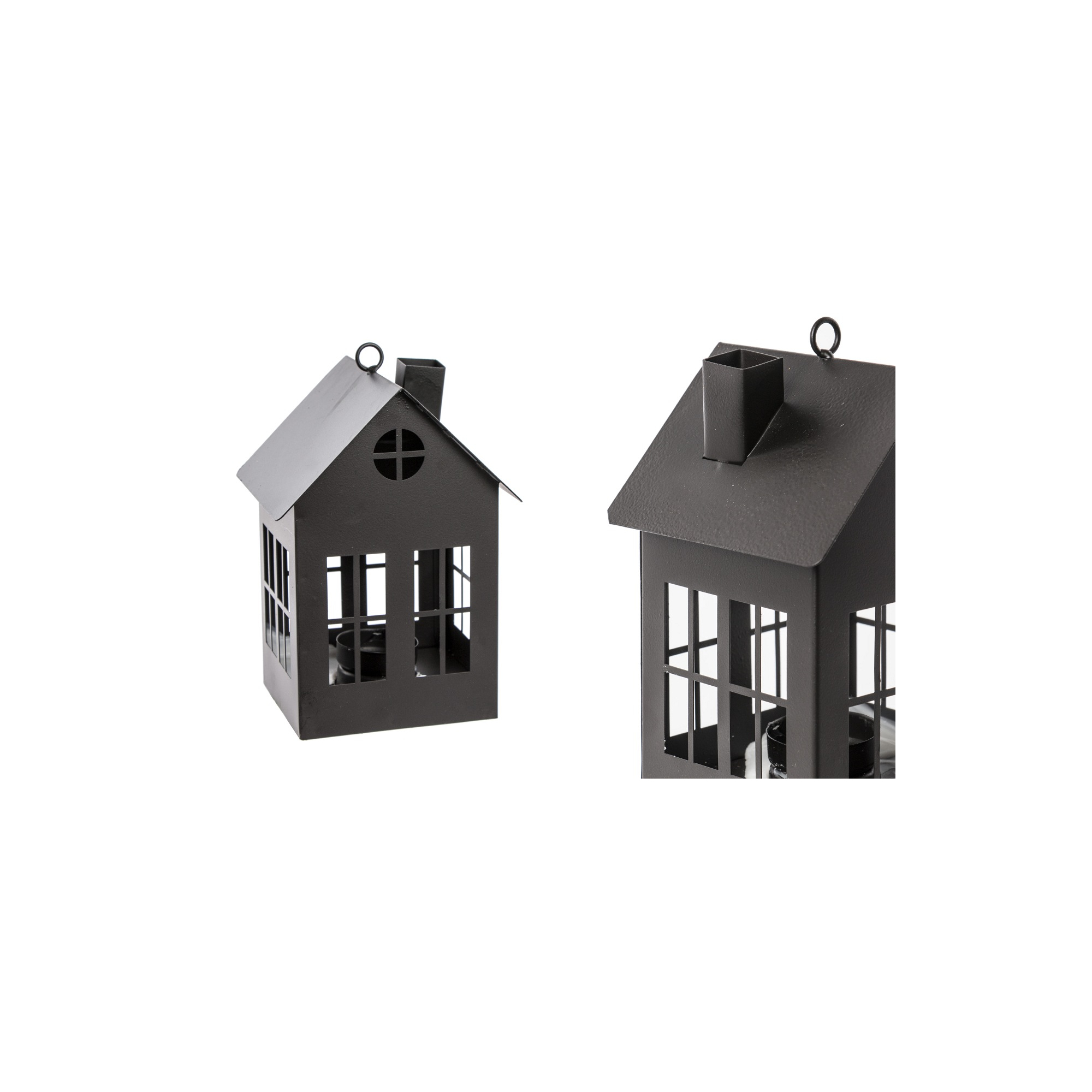 Figura ház fém gyertyatartóval H19cm szürke