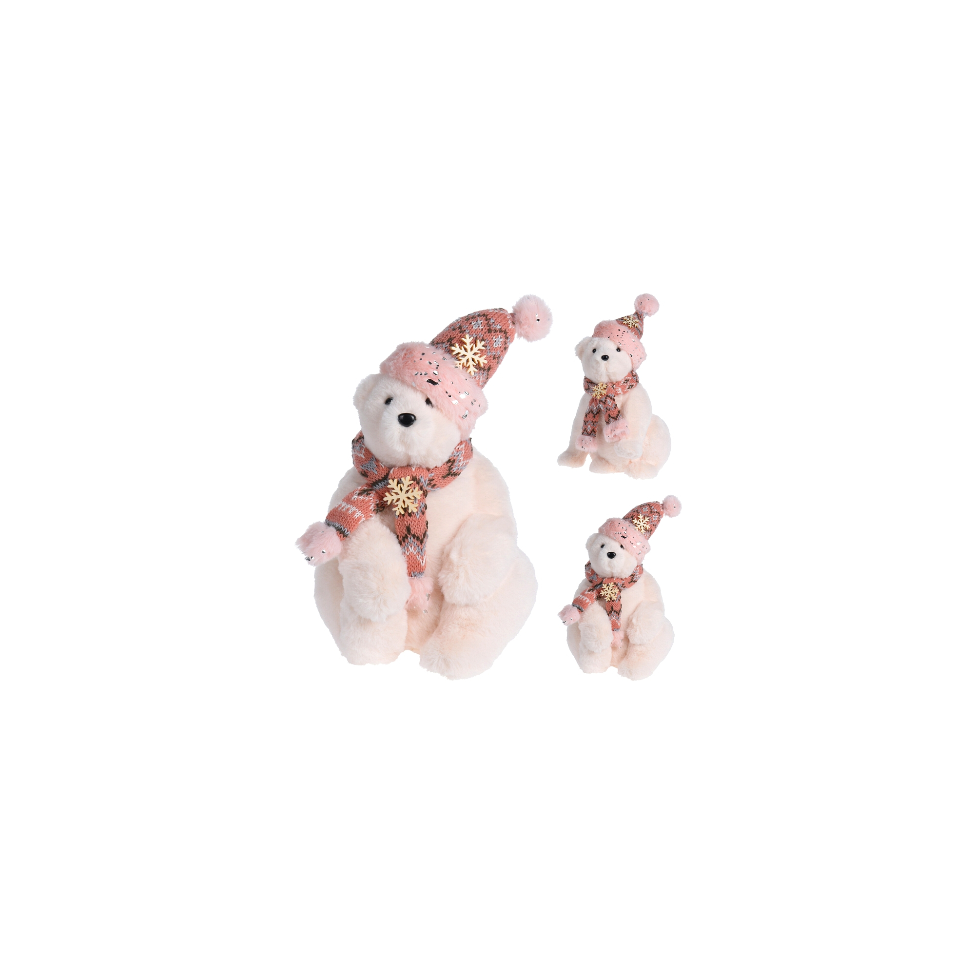 Figura jegesmedve plüss ülő 18X17X31CM sapkás rózsaszín