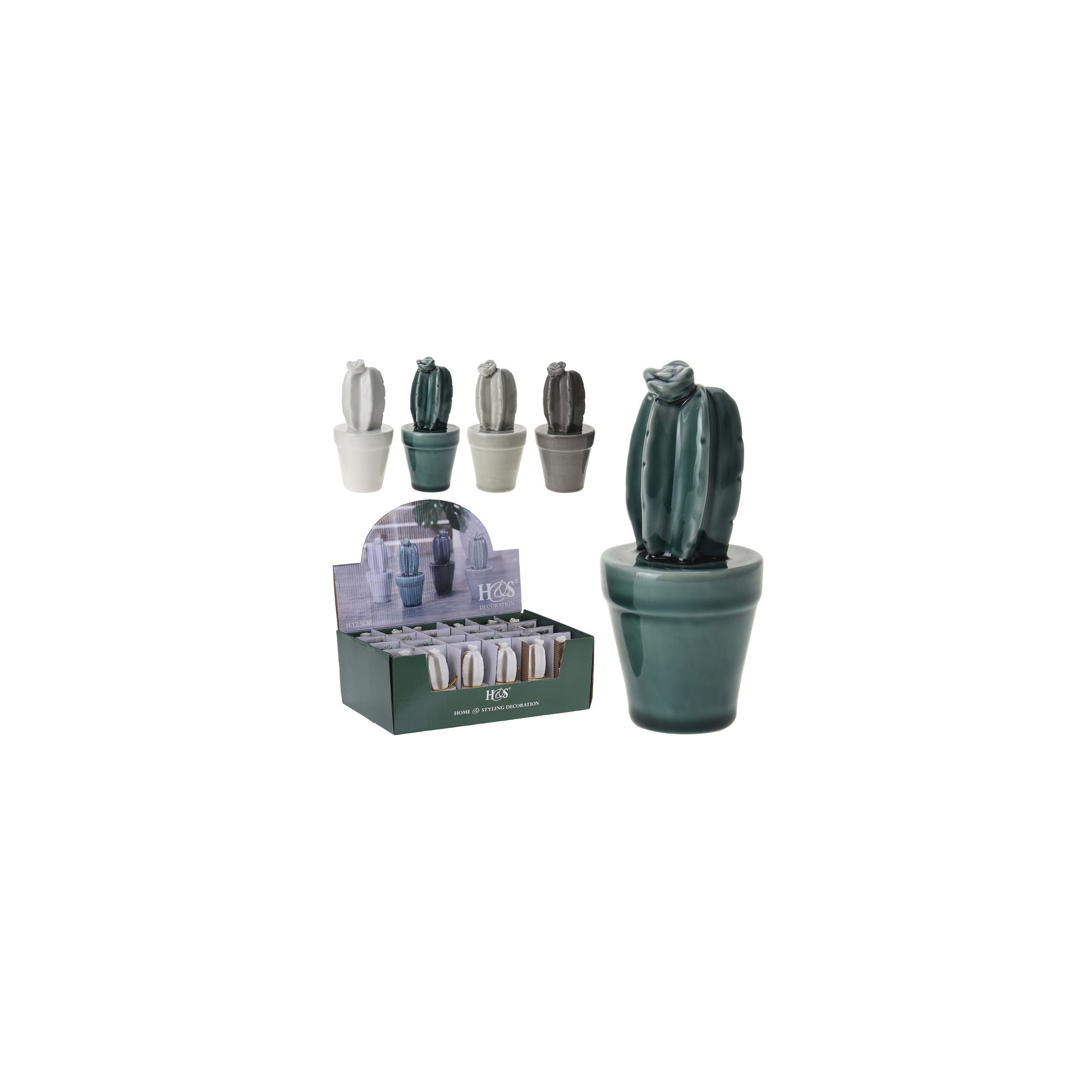 Figura kaktusz kerámia kaspóban 5,5*12,5cm több szín
