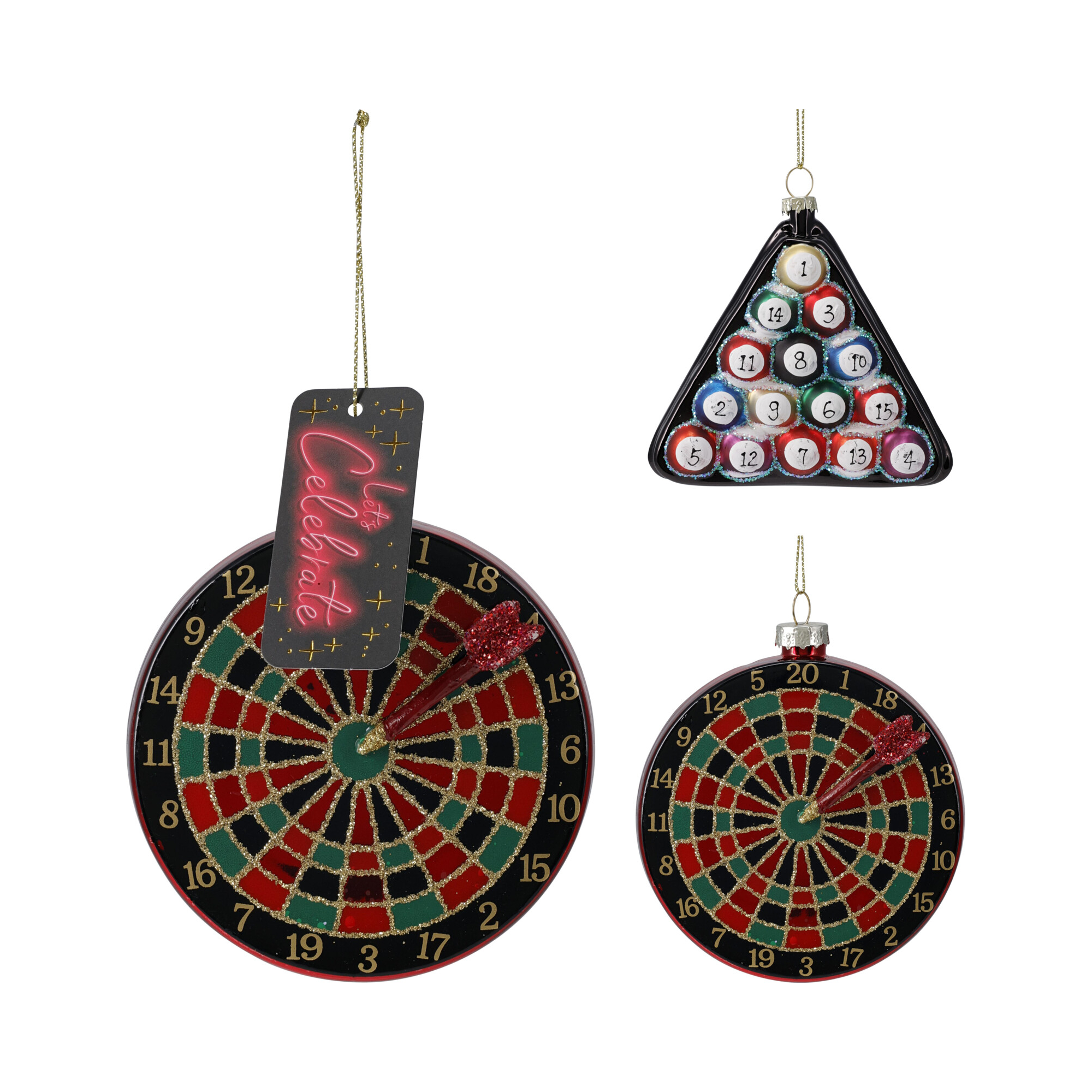 Karácsonyfa dísz darts/billiárd üveg 9cm 2féle