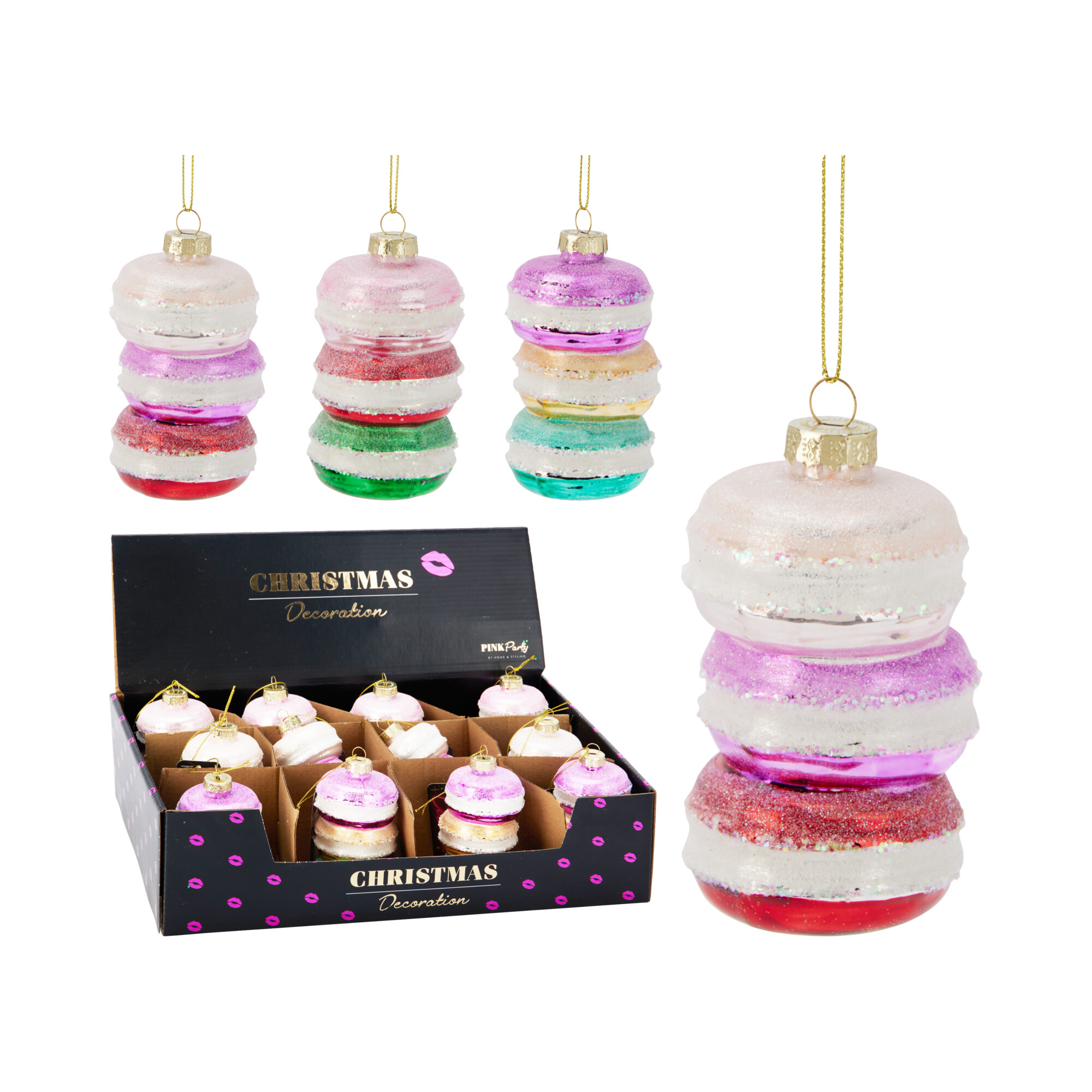 Karácsonyfa dísz macaron üveg 5,5*10cm többféle