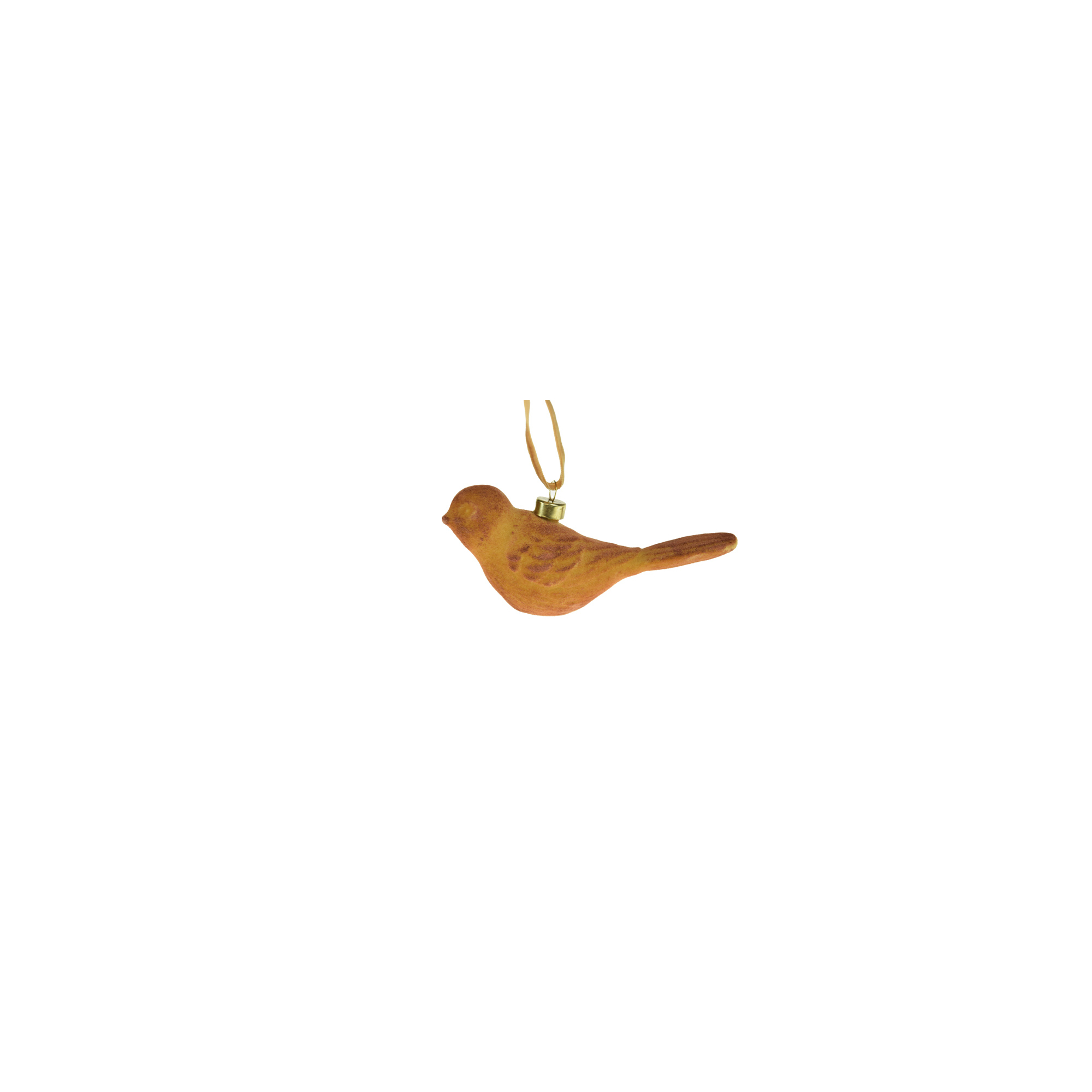 Karácsonyfa dísz madár műanyag flokkolt 12*4,5cm sárga