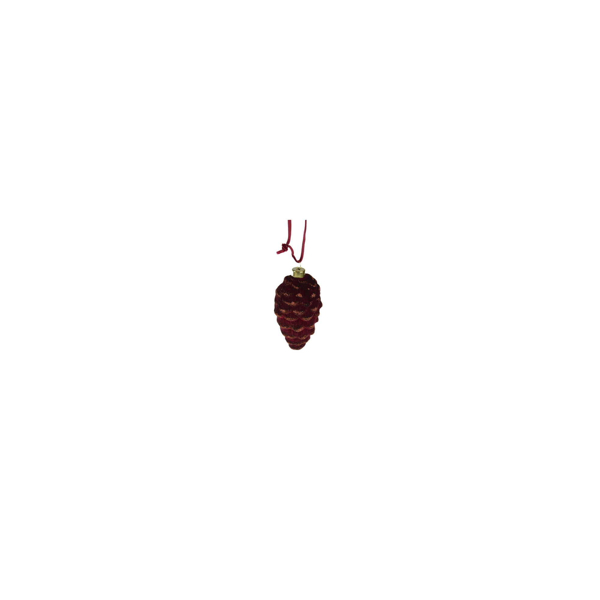 Karácsonyfa dísz toboz műanyag flokkolt 4,6*8cm piros