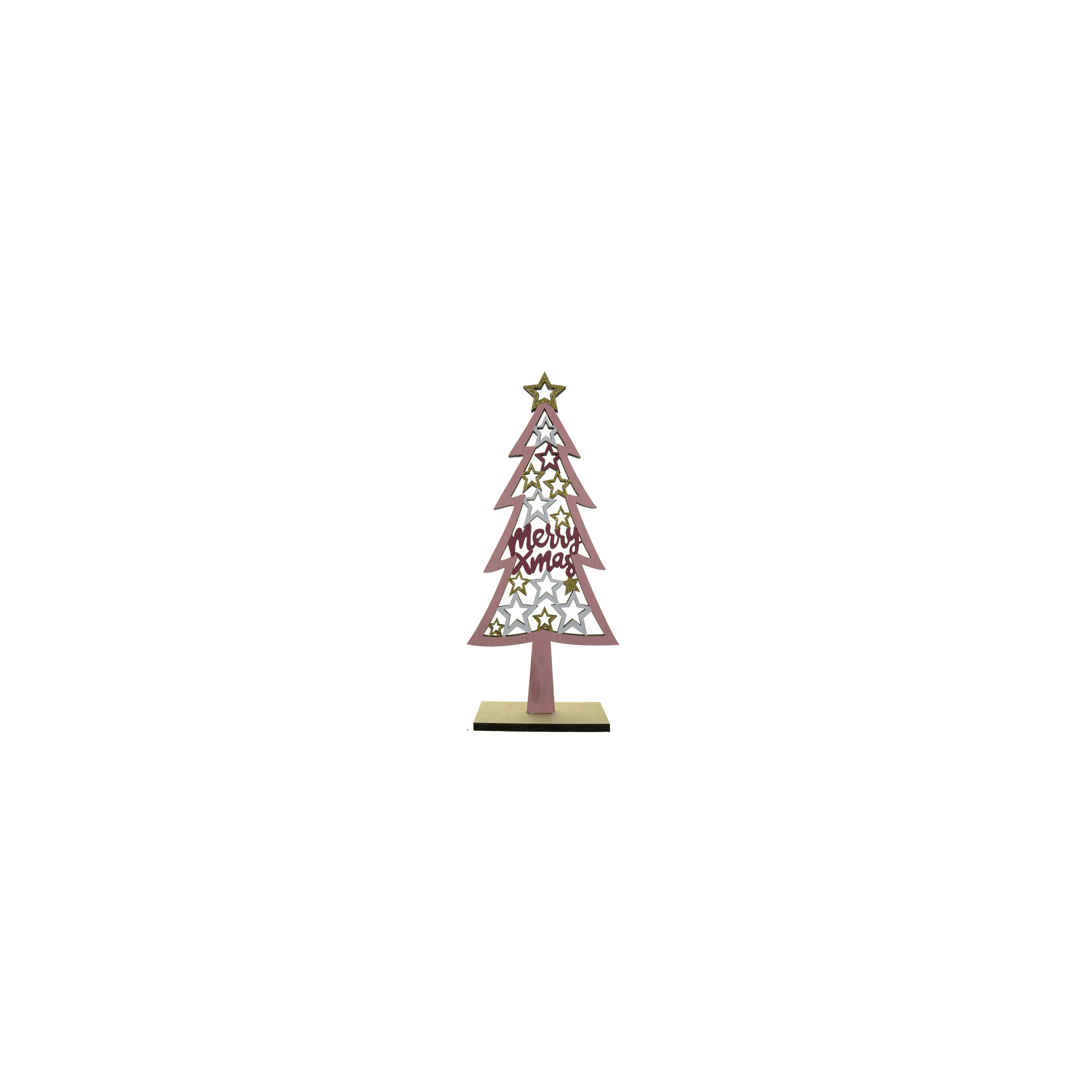 Karácsonyfa fa 30*13*5CM talpas rózsaszín/fehér