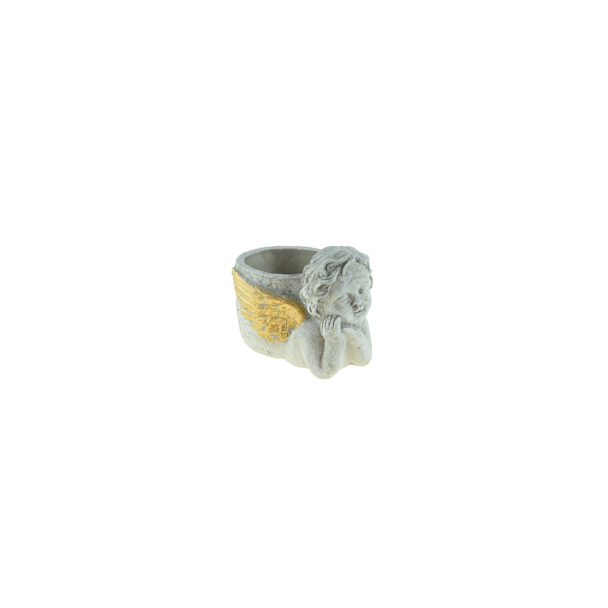 Kaspó cement angyalos 15.5x11.5x12cm szürke/arany
