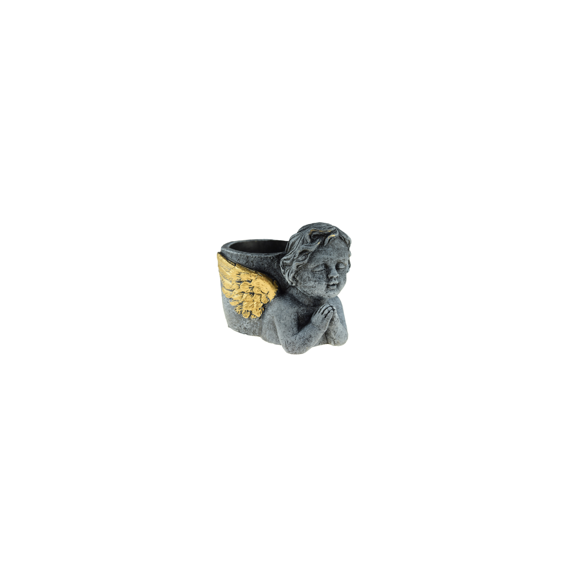 Kaspó cement angyalos 16x11.5x12cm sötét szürke/arany