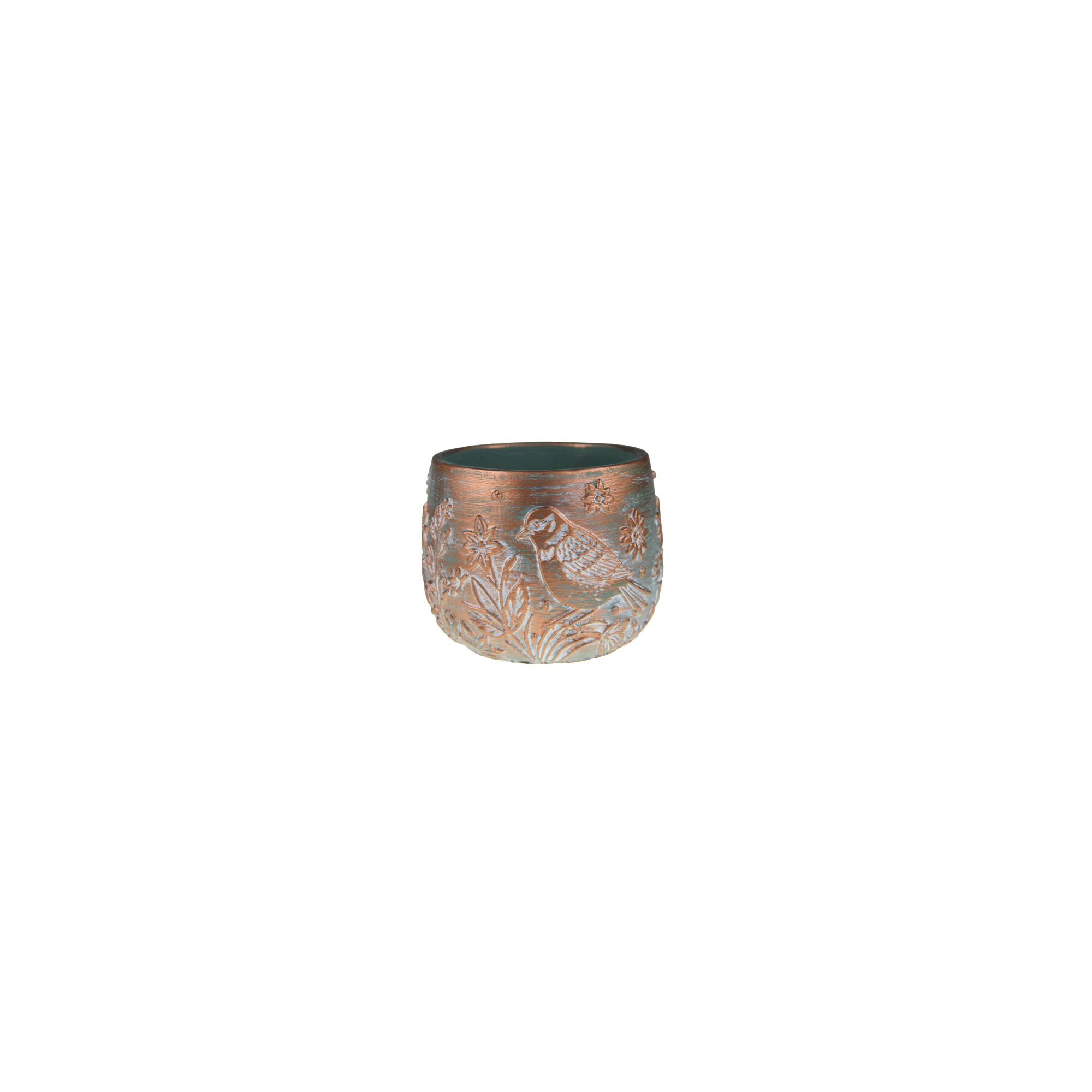 Kaspó cement madaras 16.5x16.5x13.5cm réz
