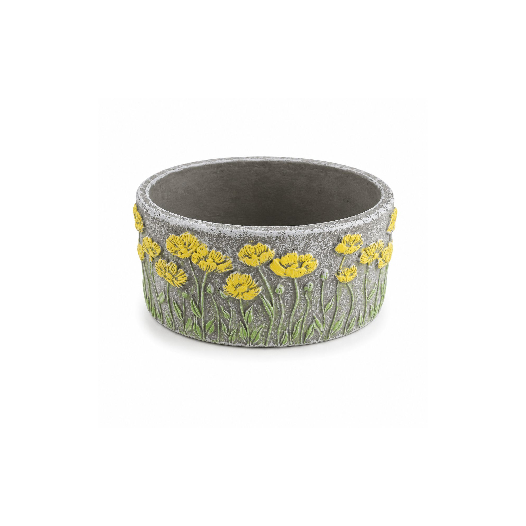 Kaspó cement virágos 17x9x8cm szürke/sárga