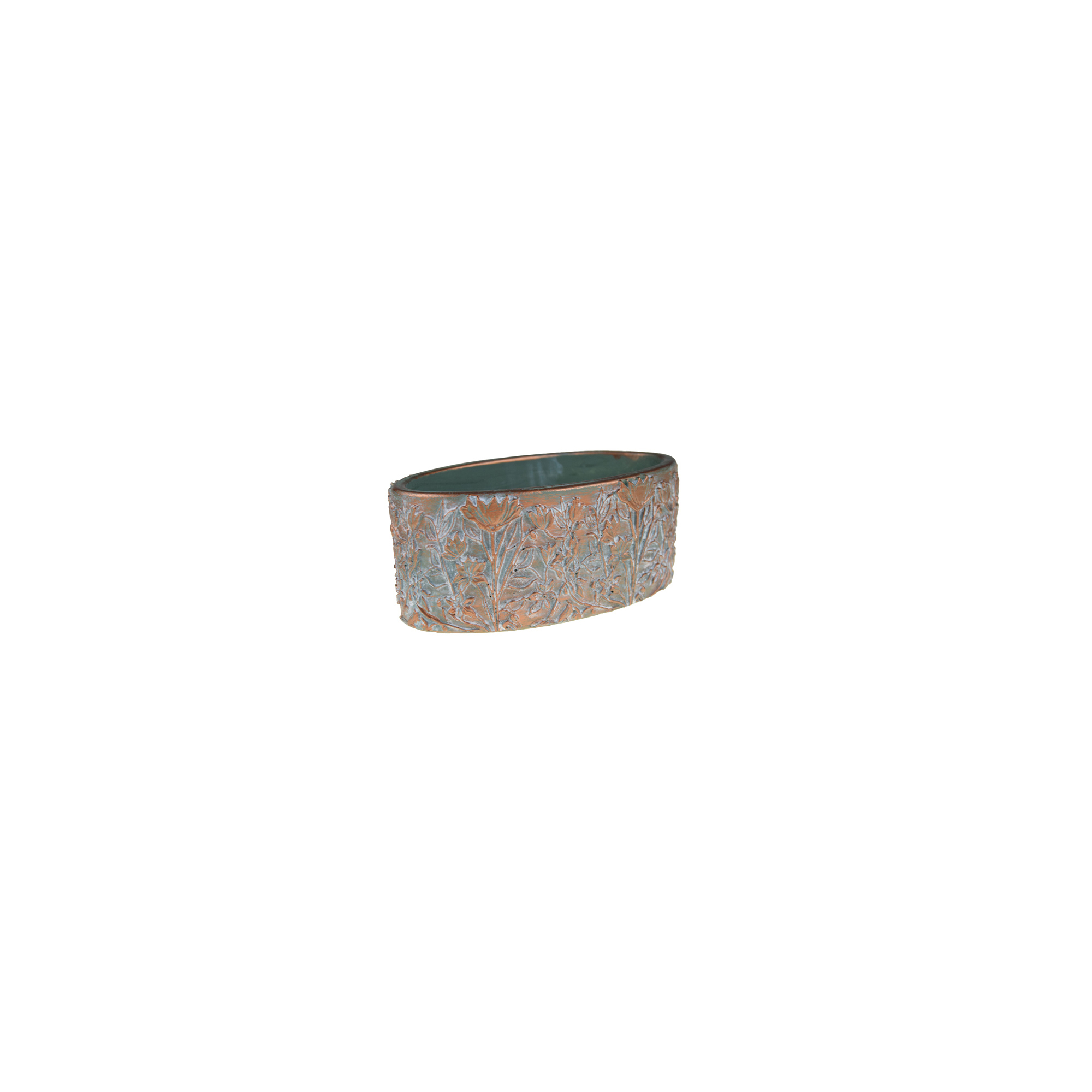 Kaspó cement virágos 20x11x9cm réz