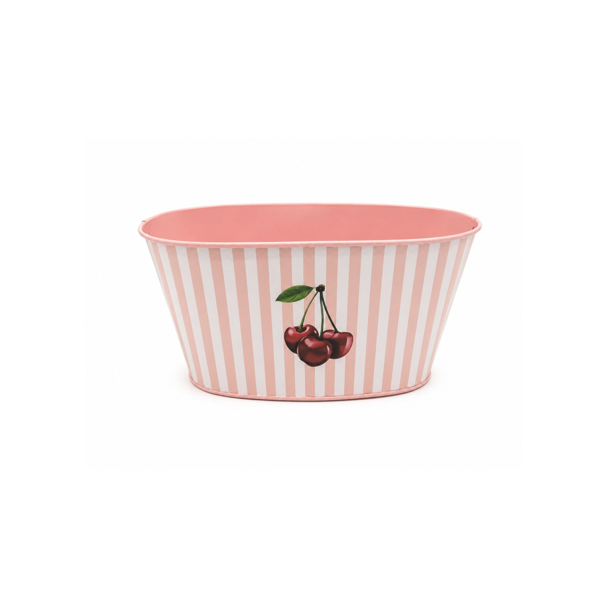 Kaspó fém 23*12*12cm cseresznyével rózsaszín/fehér