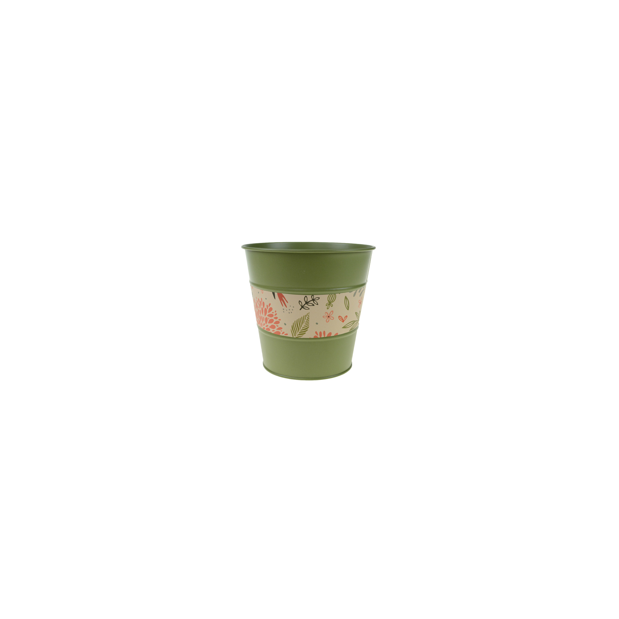 Kaspó fém D13/9.5*H12.5CM mintás csíkkal zöld