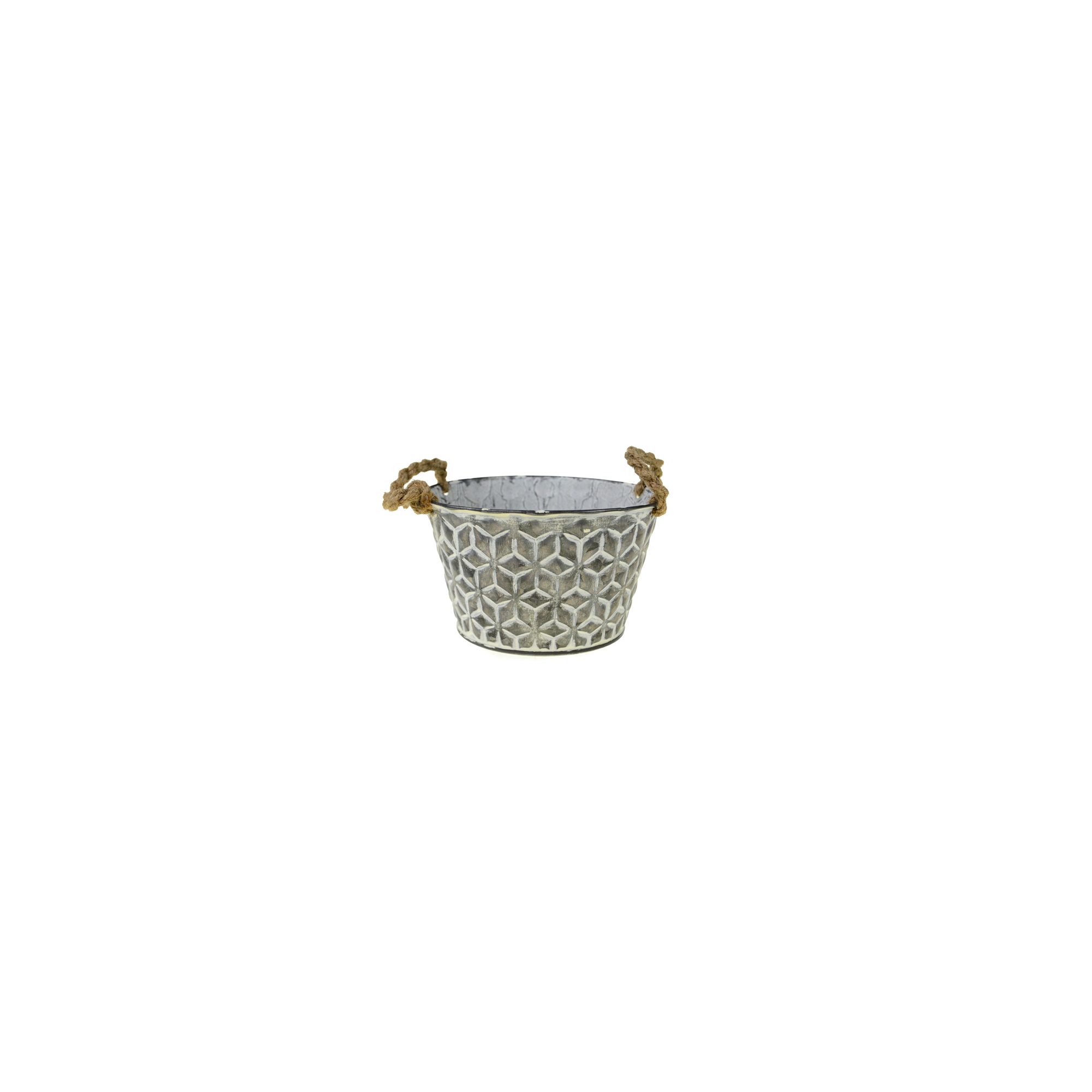 Kaspó fém D15/11*H9CM mintás 2füllel szürke