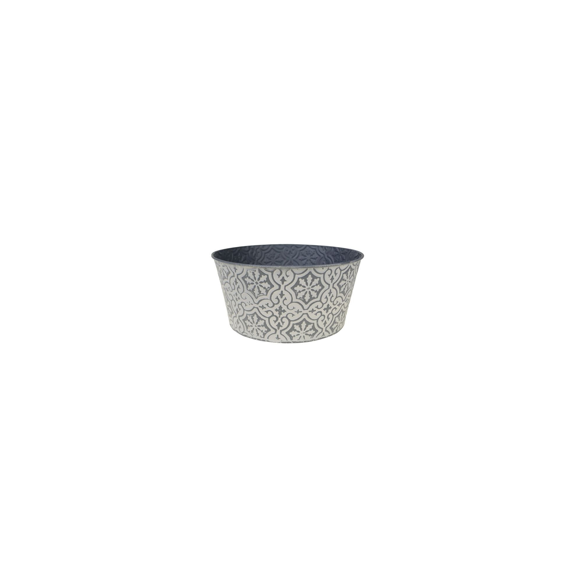 Kaspó fém D24 H11.5cm mandala mintás szürke/fehér