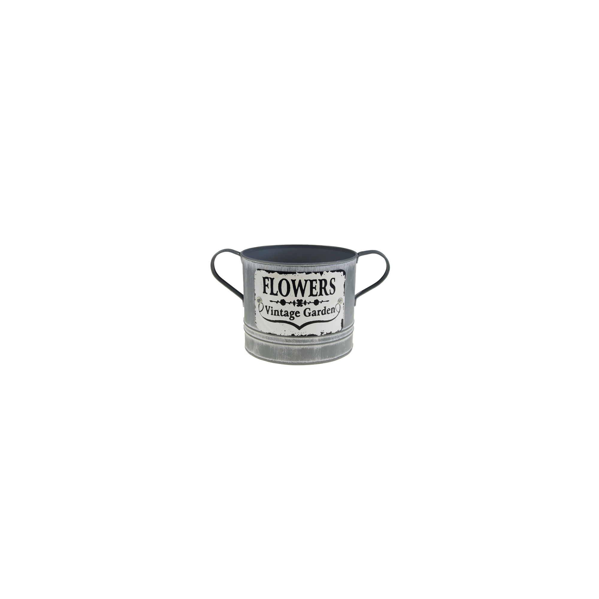 Kaspó fém fülekkel 14*12cm szürke