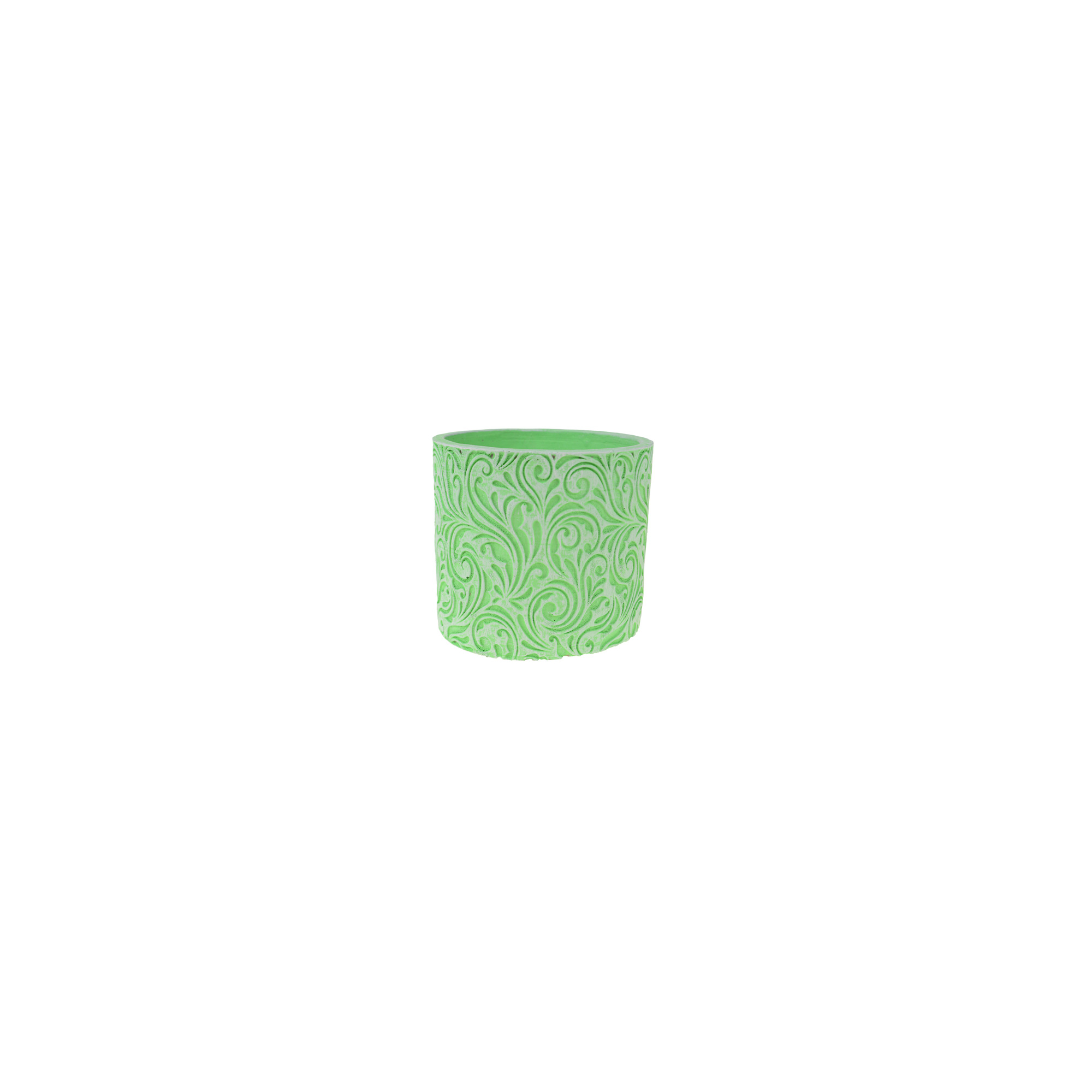 Kaspó kő henger 12.5x12.5x9cm virágmintás zöld