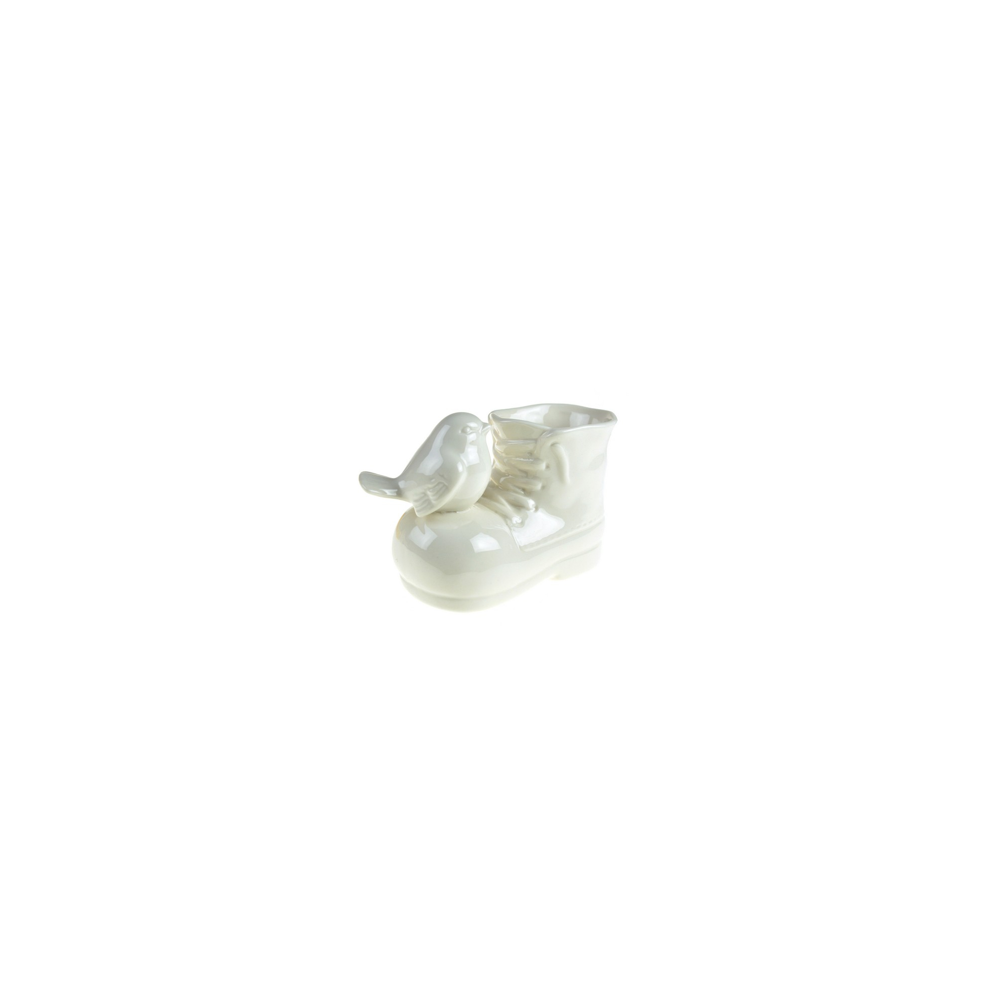 Kaspó kerámia csizma/madár 8,5*12cm fehér