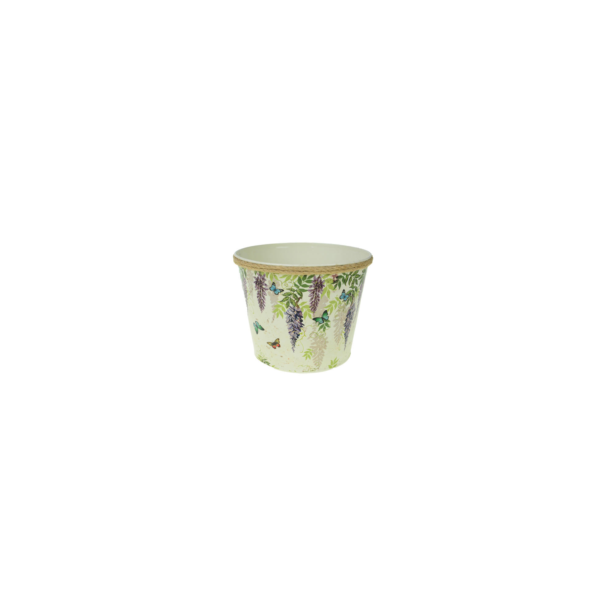 Kaspó kerámia D19 H15.2cm lila virág mintás krém