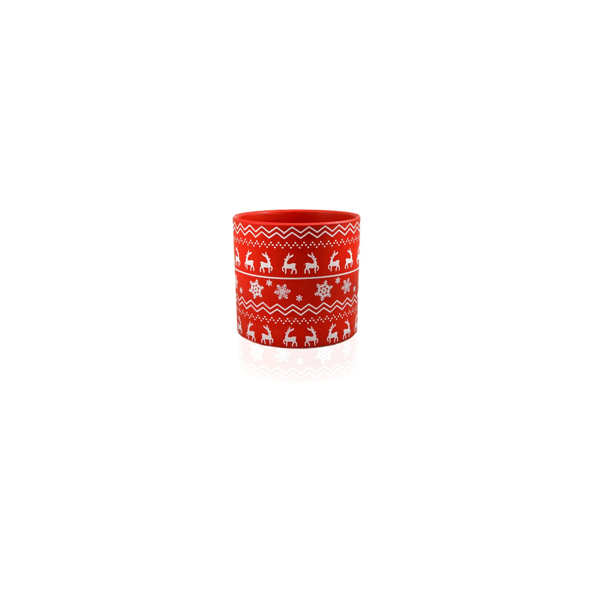 Kaspó kerámia skandináv minta 14*14cm piros