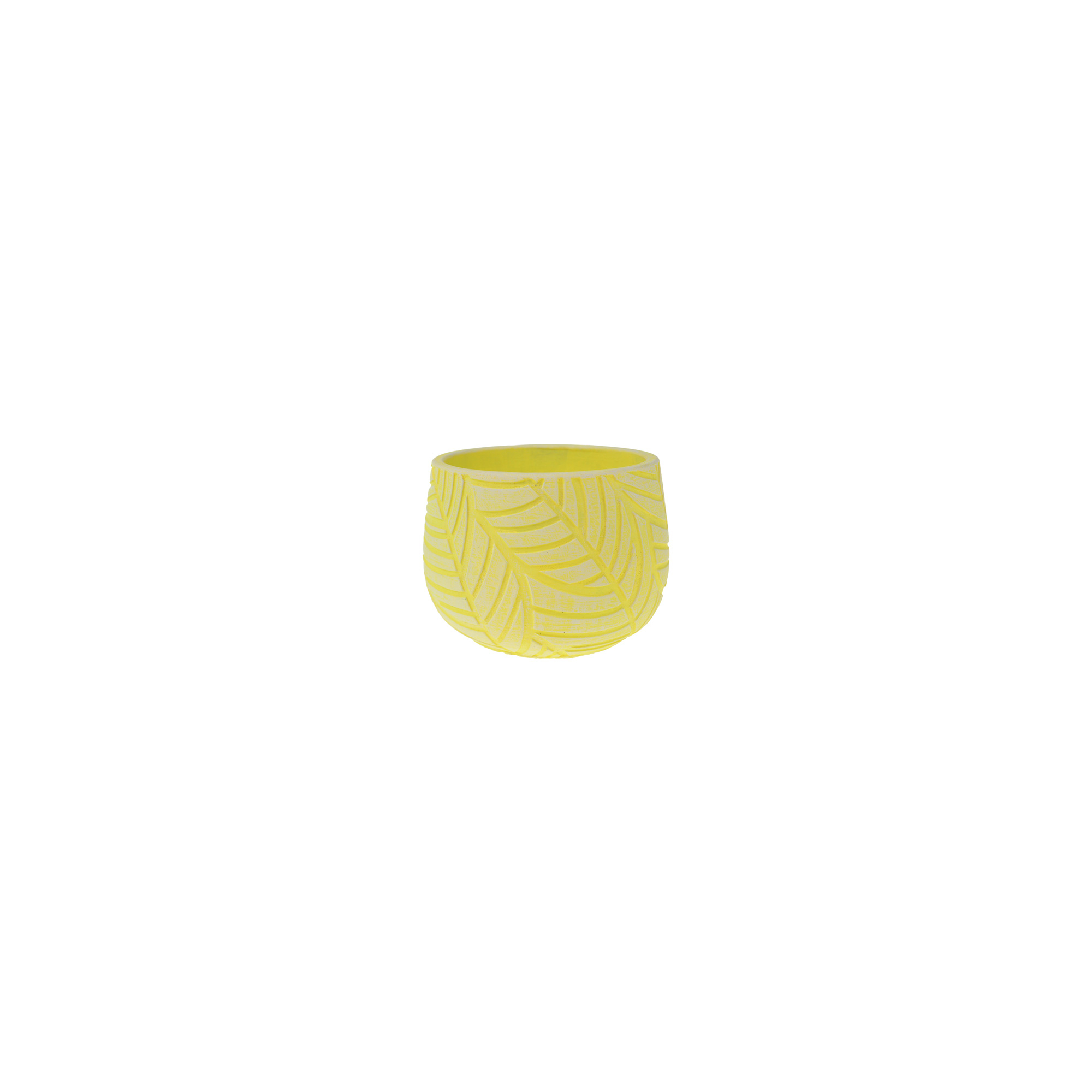 Kaspó kő 15.5x15.5x11cm levélmintás sárga