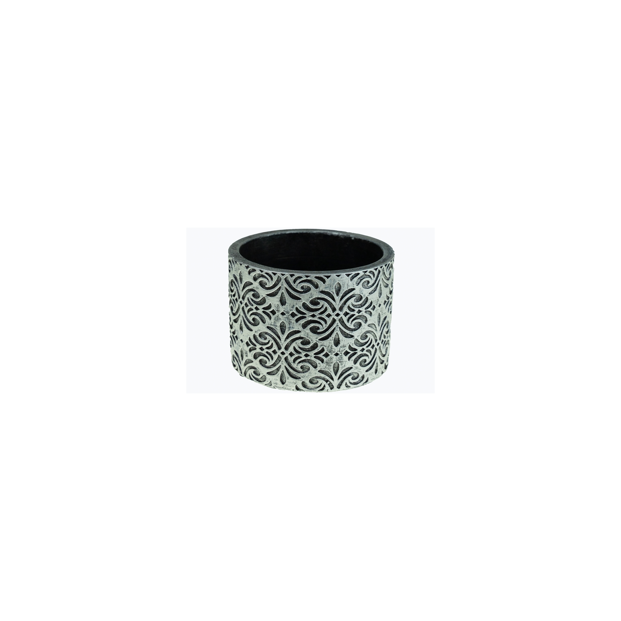 Kaspó kő kerek 12.5x12.5x9cm barokk mintás ezüst