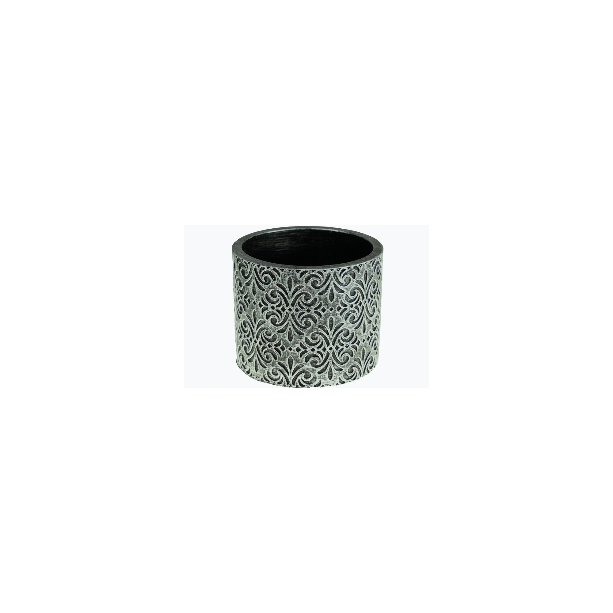 Kaspó kő kerek 14x14x11cm barokk mintás ezüst
