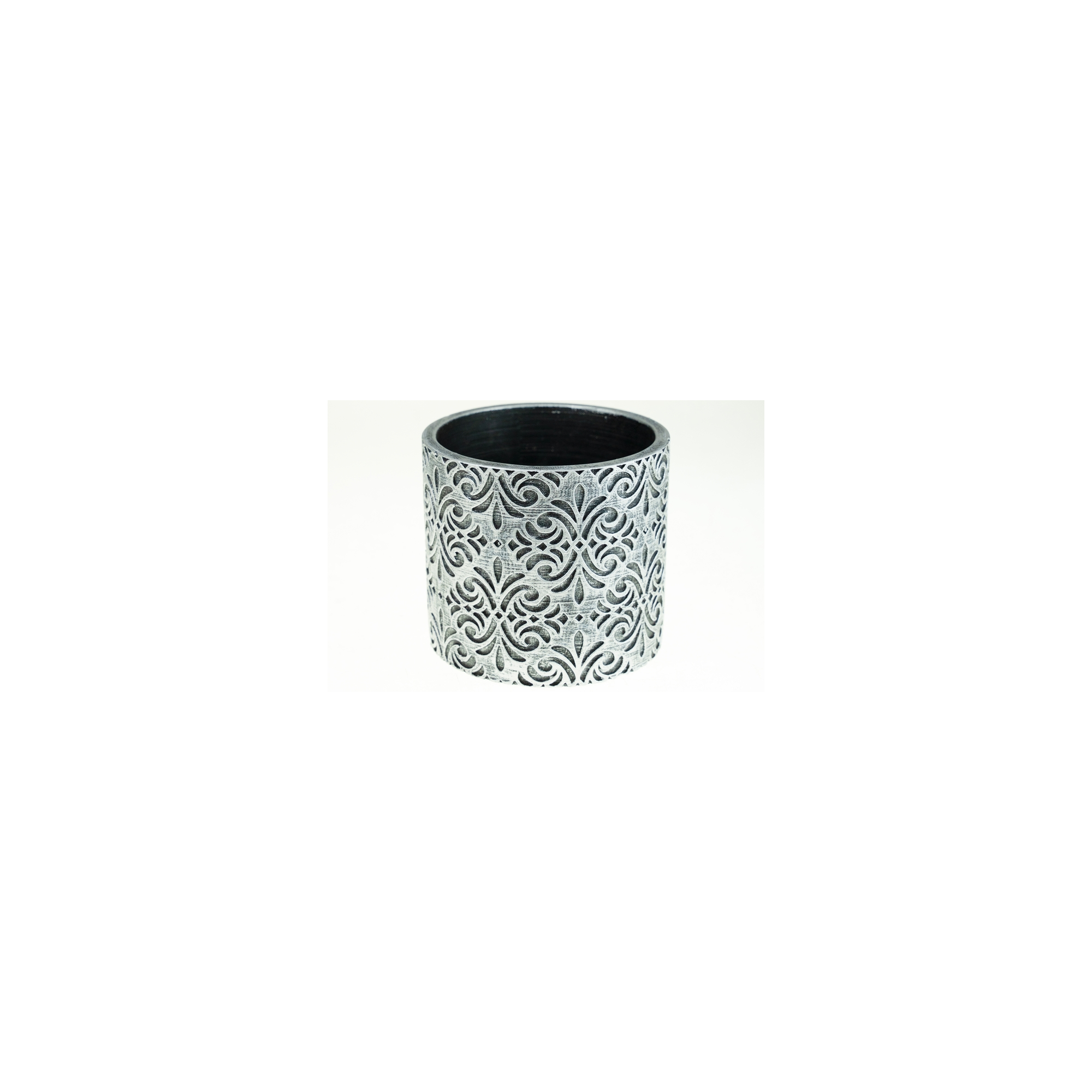 Kaspó kő kerek 15x15x13.5cm barokk mintás ezüst