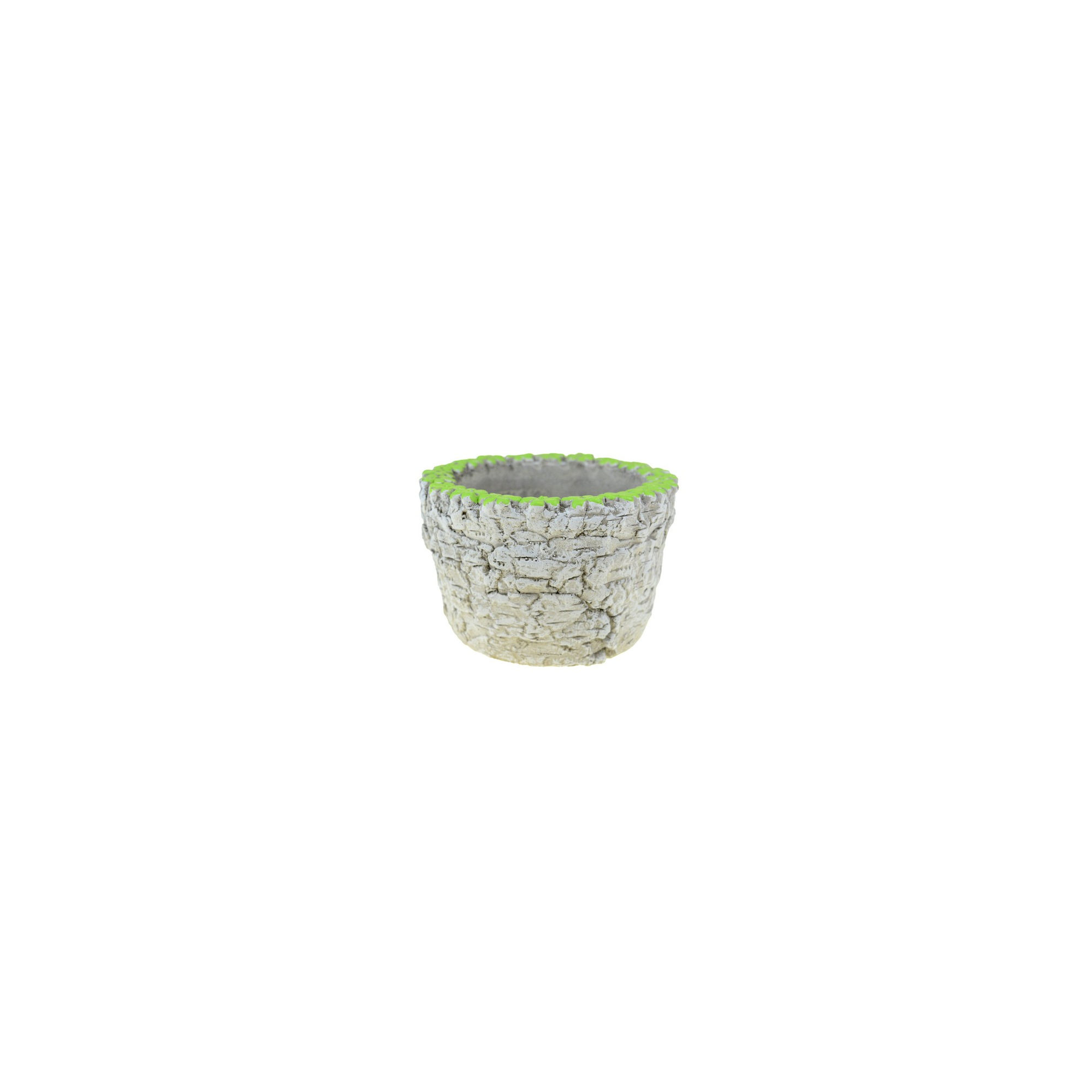 Kaspó kő kerek 15x15x9.5cm zöld virágokkal szürke