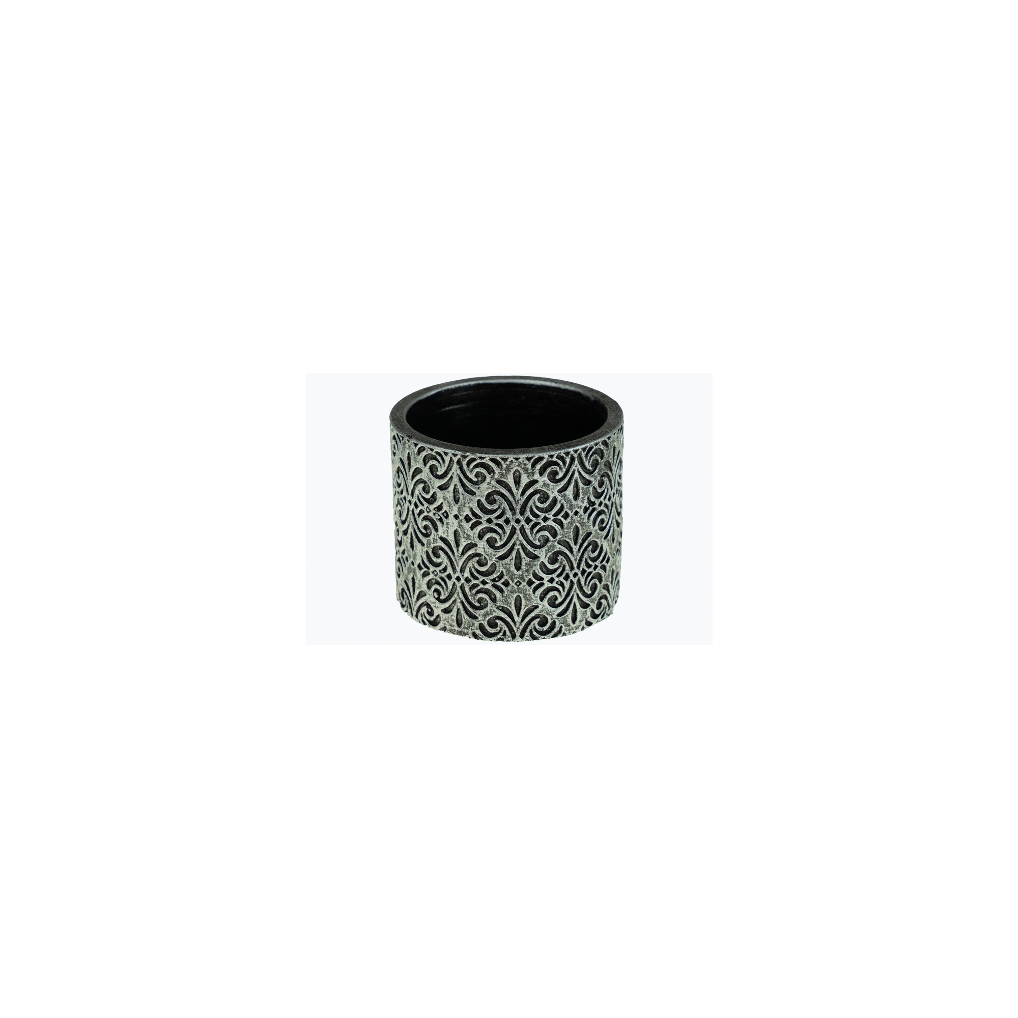 Kaspó kő kerek 8.5x8.5x7cm barokk mintás ezüst