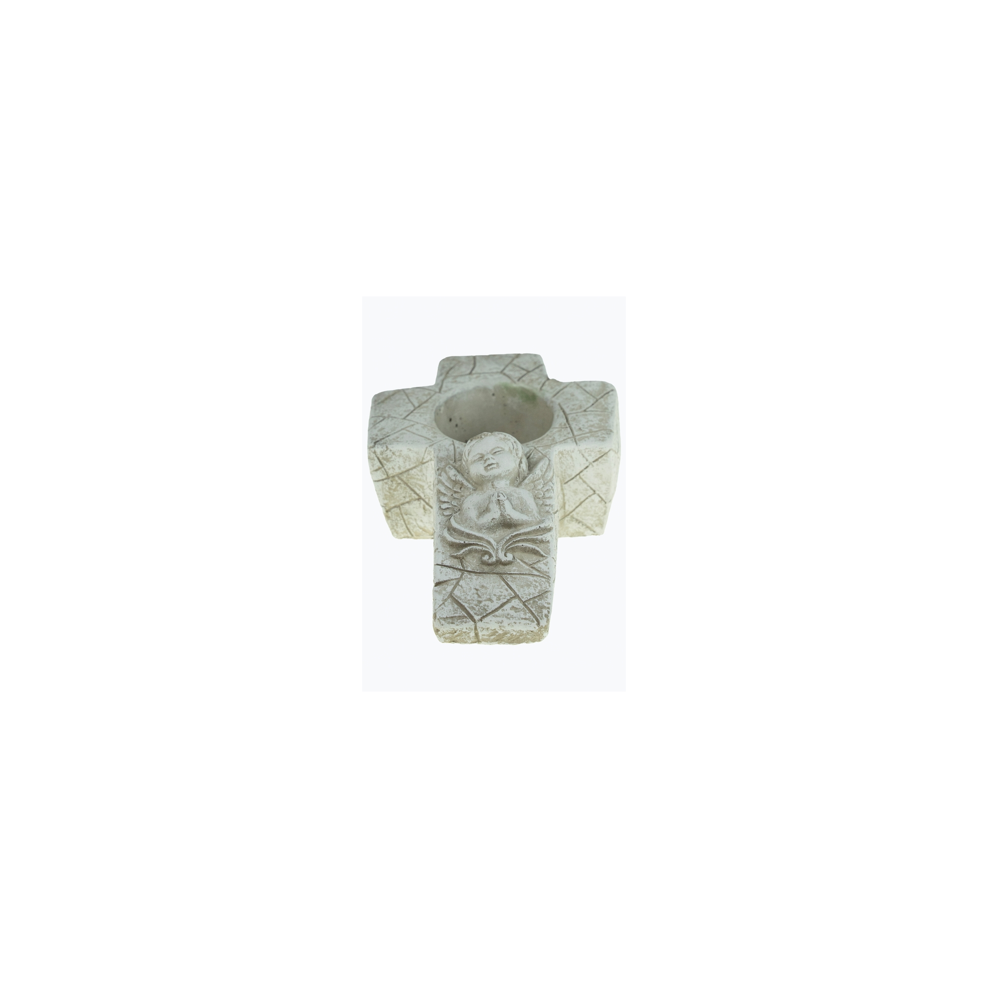 Kaspó kő kereszt forma 20.5x13.5x7.5cm angyallal szürke